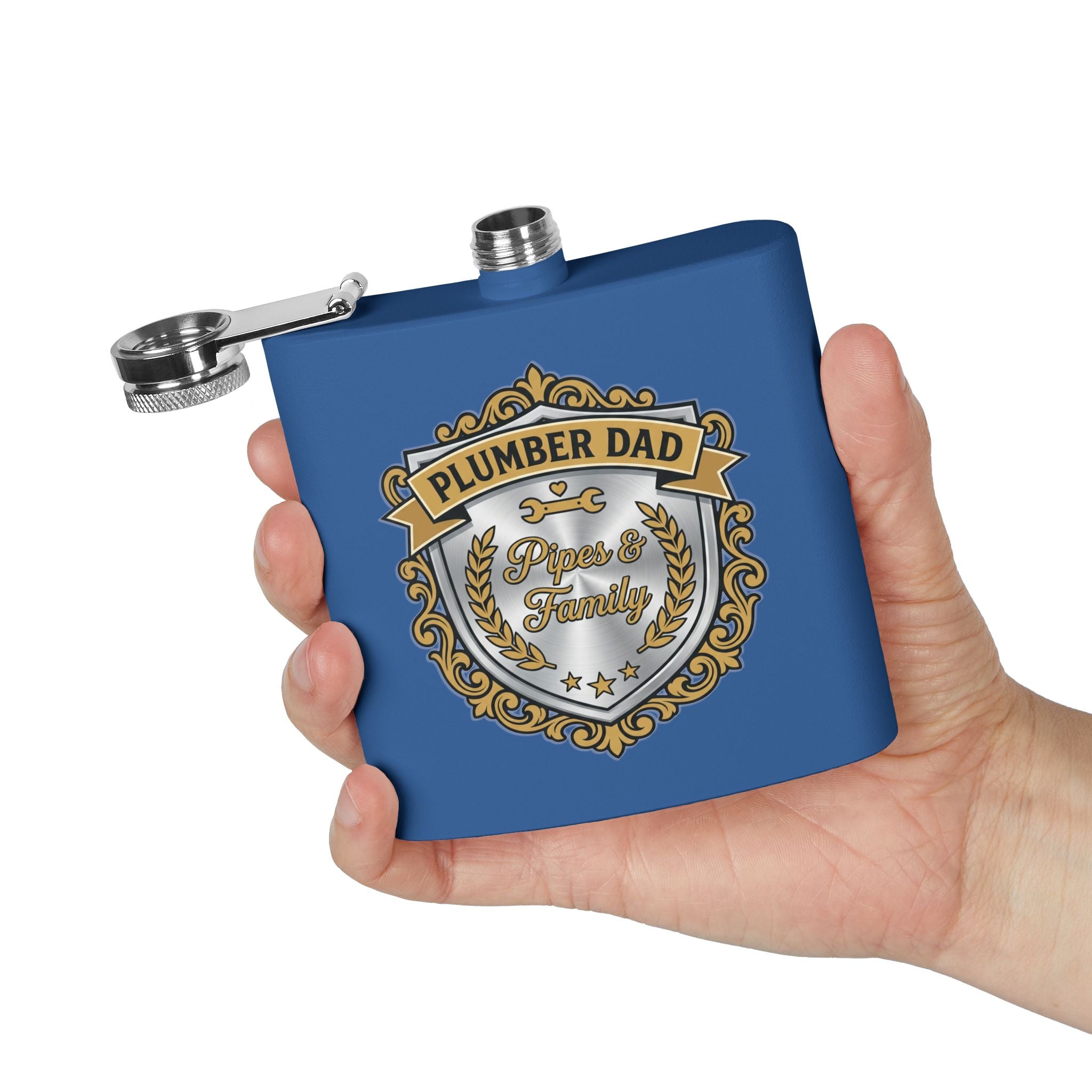 Flask — "Plumber Dad: Pipes & Family" 6oz Stainless Steel Hip Flask