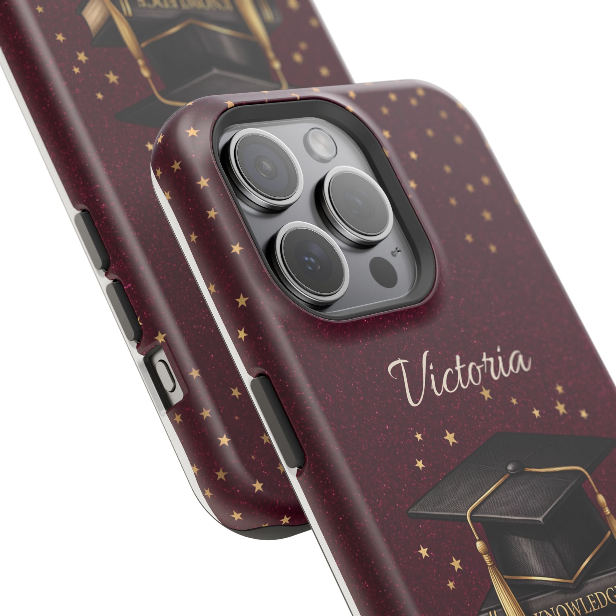 Graduation Cap & Books Personalized Teacher Phone Case — Wireless Charging Cover