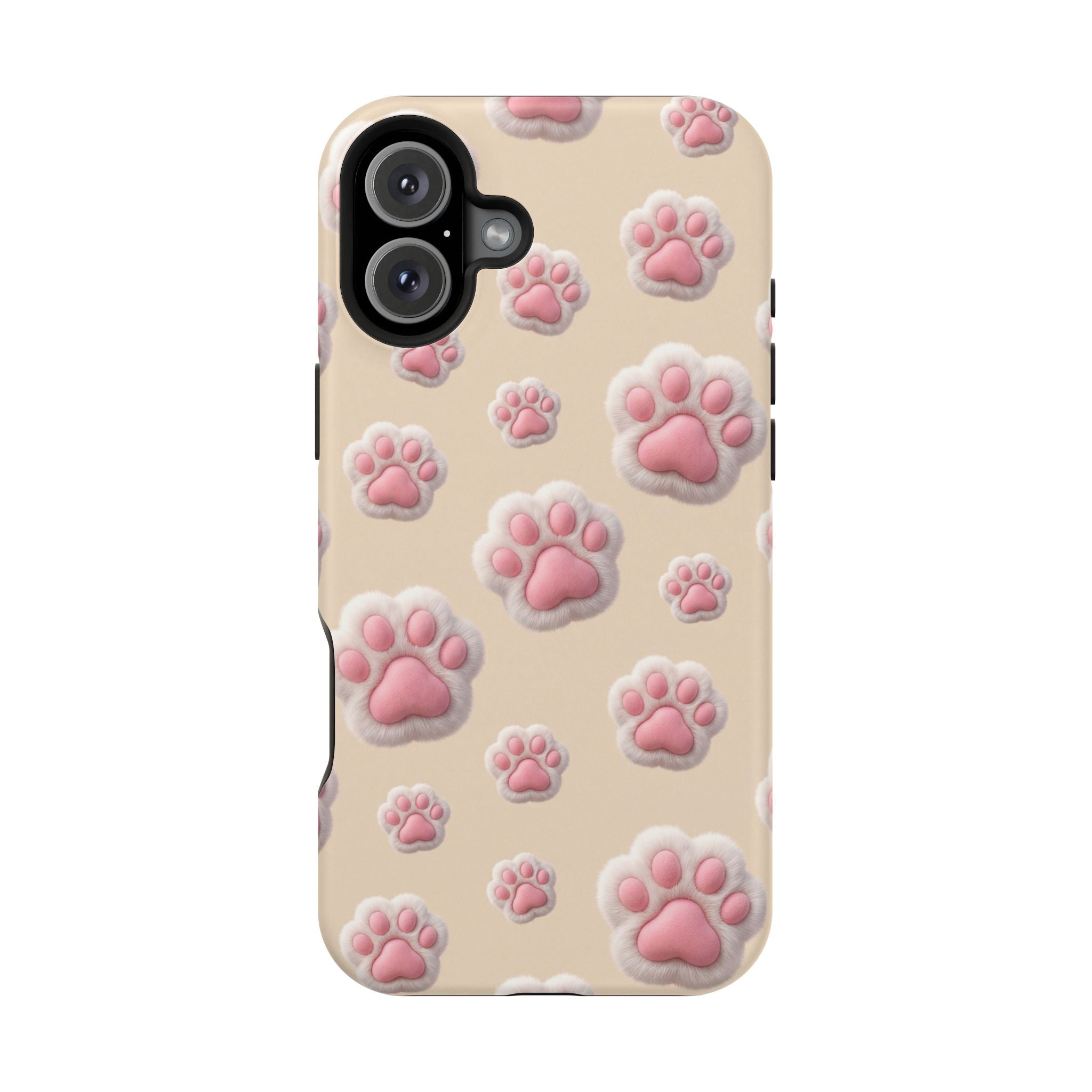 Pink Paw Print Phone Case — Impact-Resistant Wireless Charging Cover