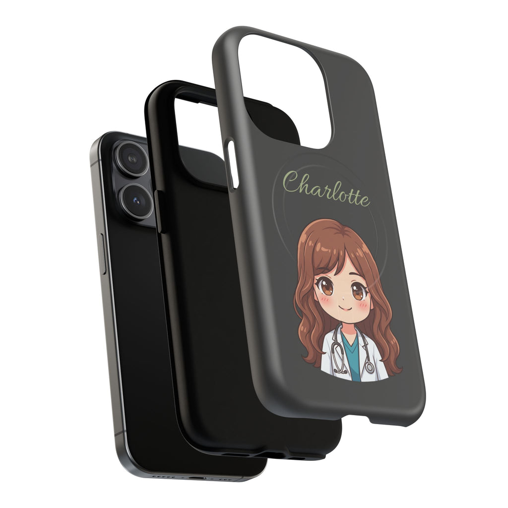 Personalized Tough Magnetic Phone Case | With Custom Name – Cute Illustrated Nurse Character Case for iPhones