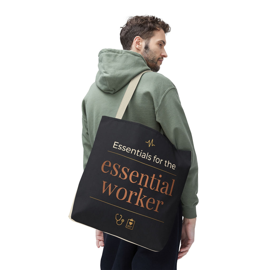 Essentials for the Essential Worker Tote | Healthcare Worker Gift Tote Bag | Nurse Doctor Appreciation Gift | Premium Polyester Carry-All