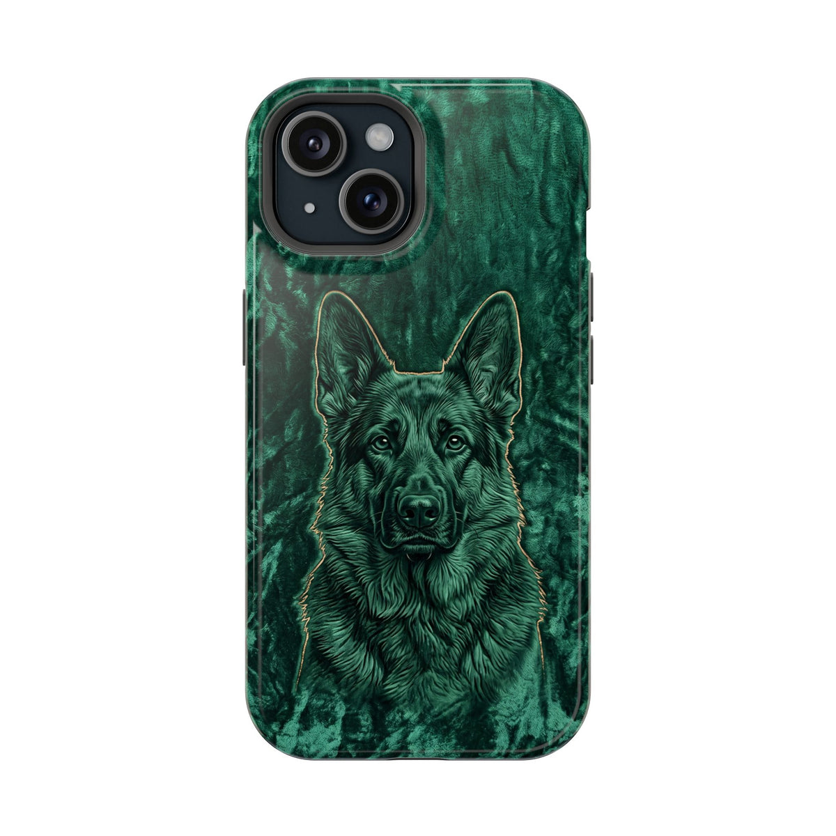 German Shepherd Phone Case | Emerald Velvet Art — Tough Magnetic Case with Wireless Charging