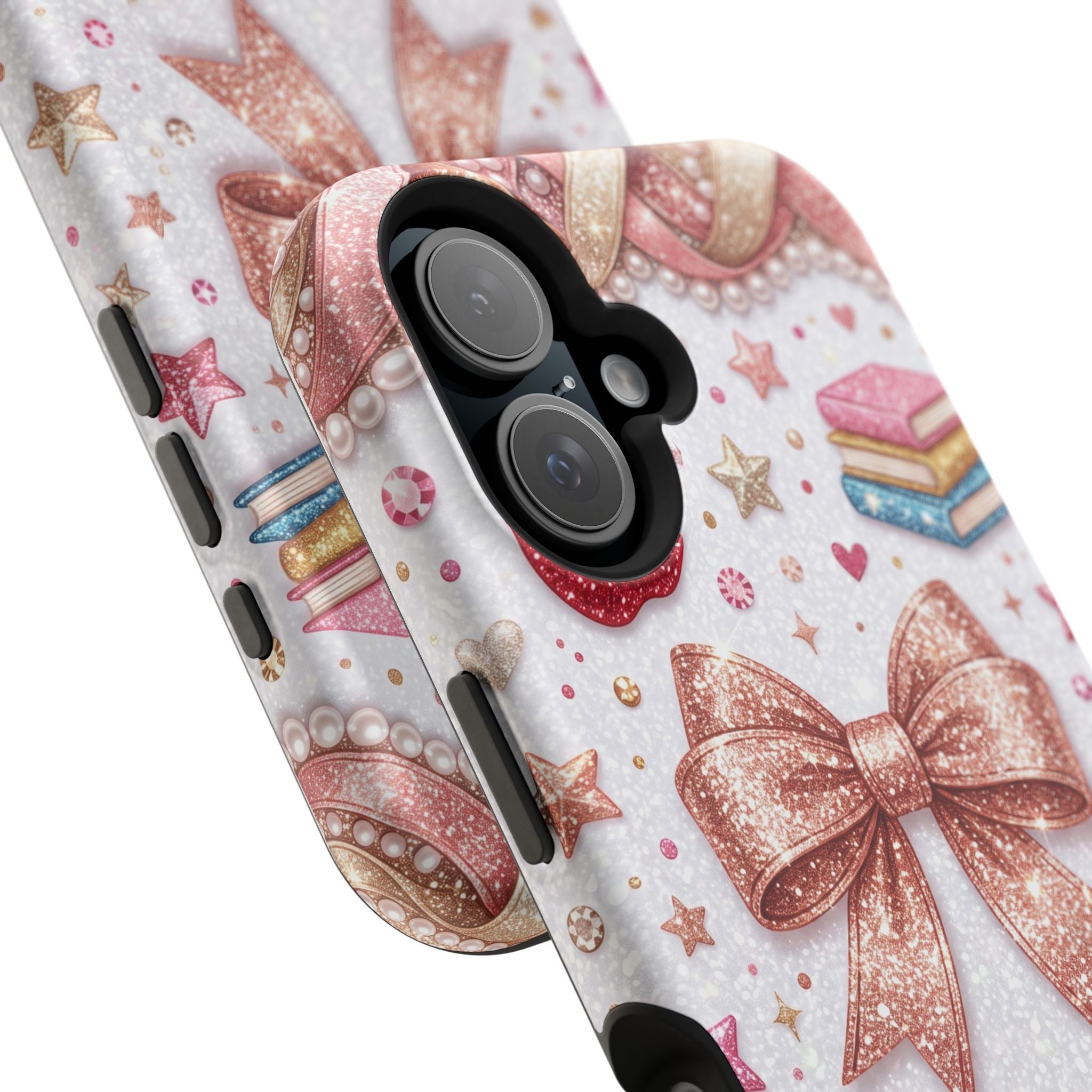Rose Gold Glitter Bow Personalized Teacher Phone Case — Wireless Charging Cover