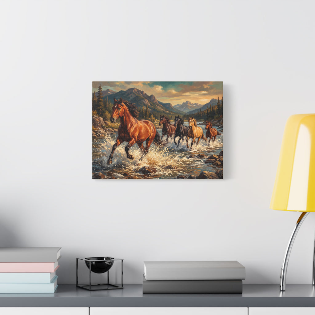 Horse Canvas | Wild Horses River Crossing Wall Art
