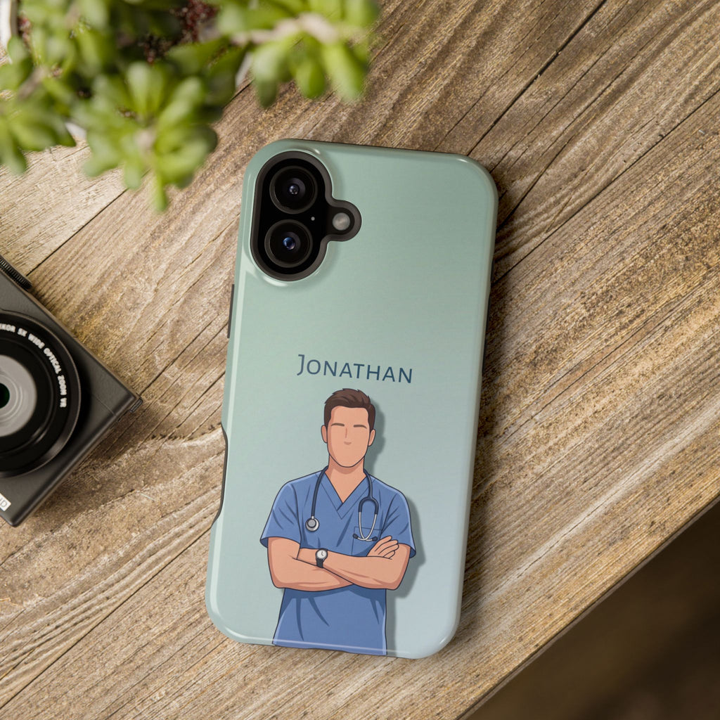 Personalized Nurse Portrait Phone Case — Impact-Resistant Wireless Charging Cover