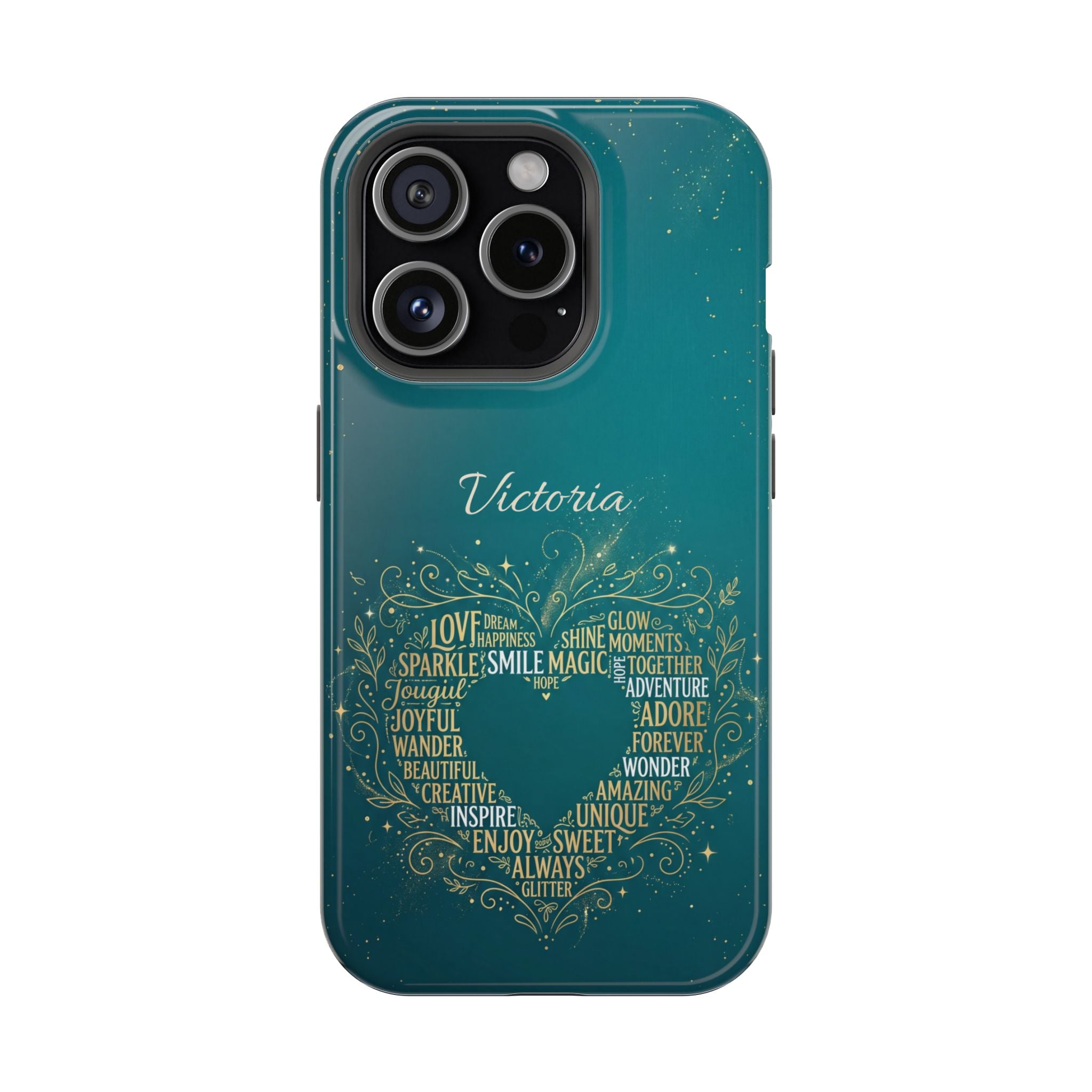 Personalized Teacher Heart Word Art Phone Case — Impact-Resistant Wireless Charging Cover