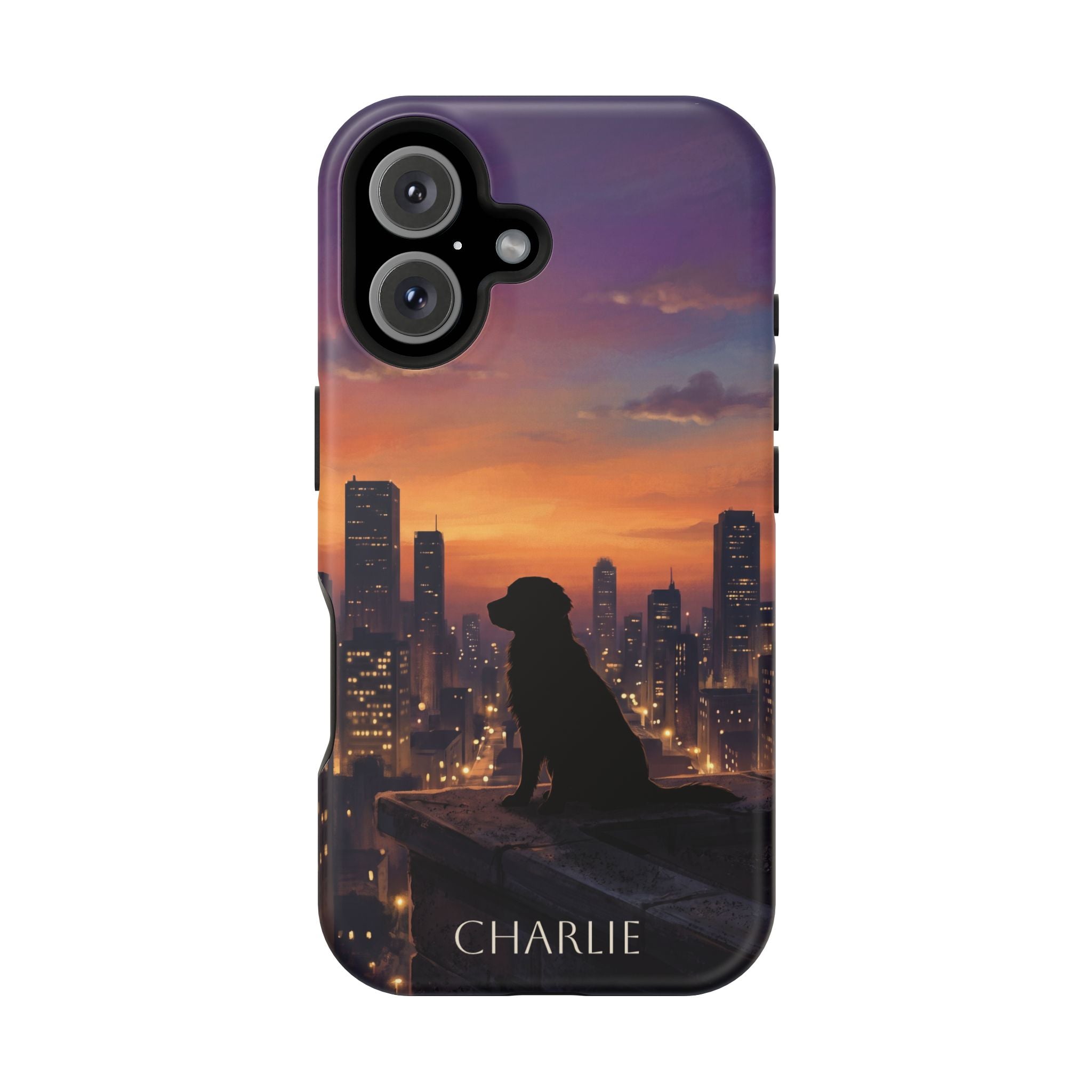Personalized Golden Retriever City Skyline Phone Case — Wireless Charging Cover