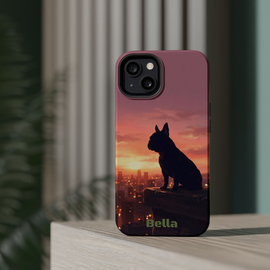 Personalized French Bulldog City Skyline Sunset Phone Case — Wireless Charging Cover