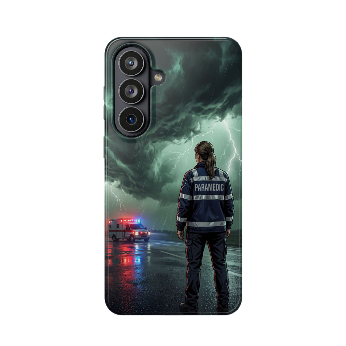Female Paramedic Green Storm Phone Case — Magnetic Wireless Charging Cover