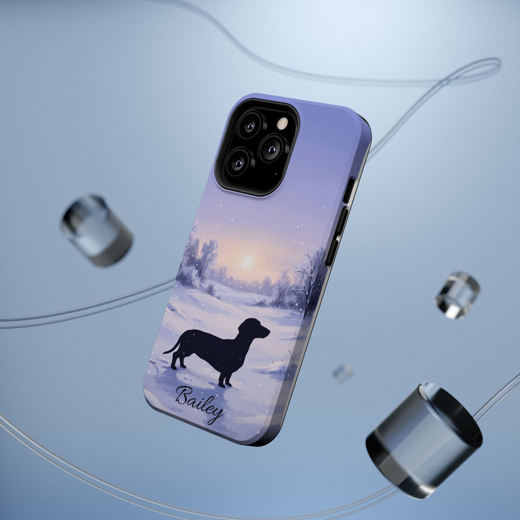 Personalized Dachshund Winter Snow Phone Case — Wireless Charging Cover