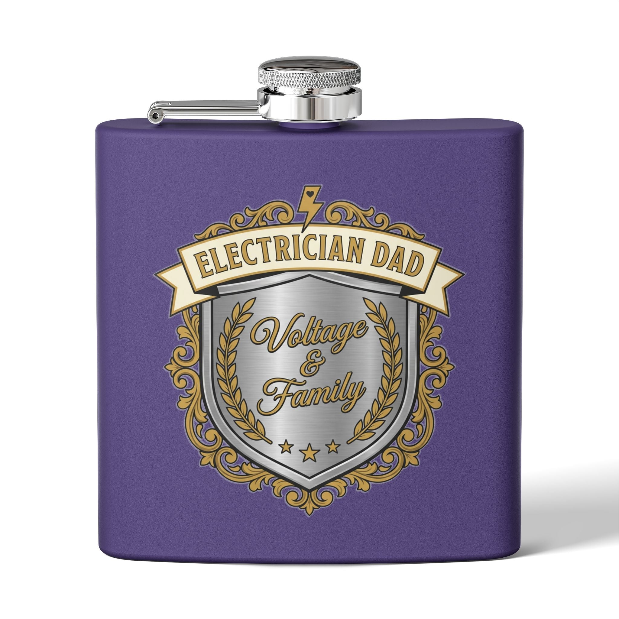 Flask — "Electrician Dad: Voltage & Family" 6oz Stainless Steel Hip Flask