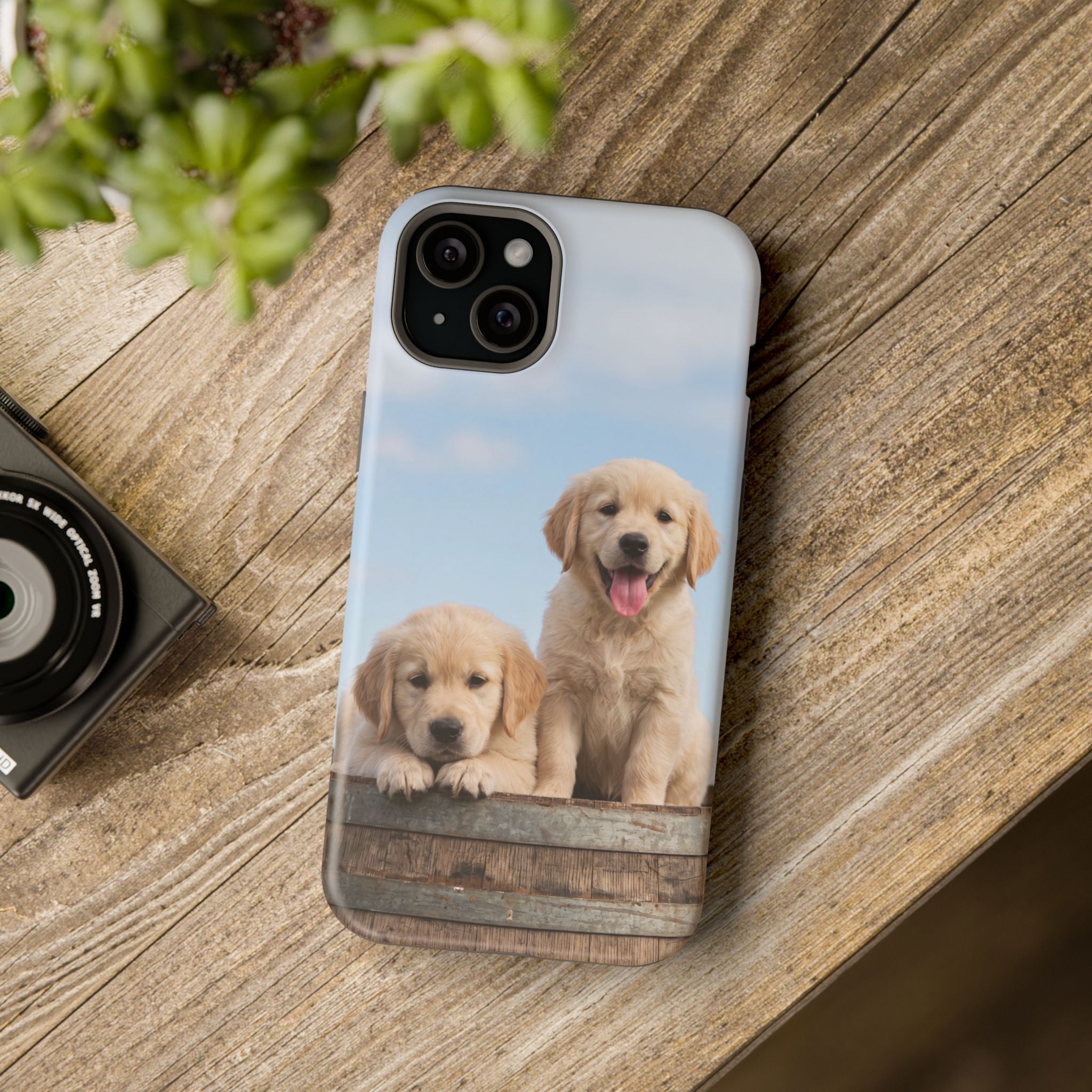 Golden Retriever Puppy Duo Phone Case — Impact-Resistant Wireless Charging Cover