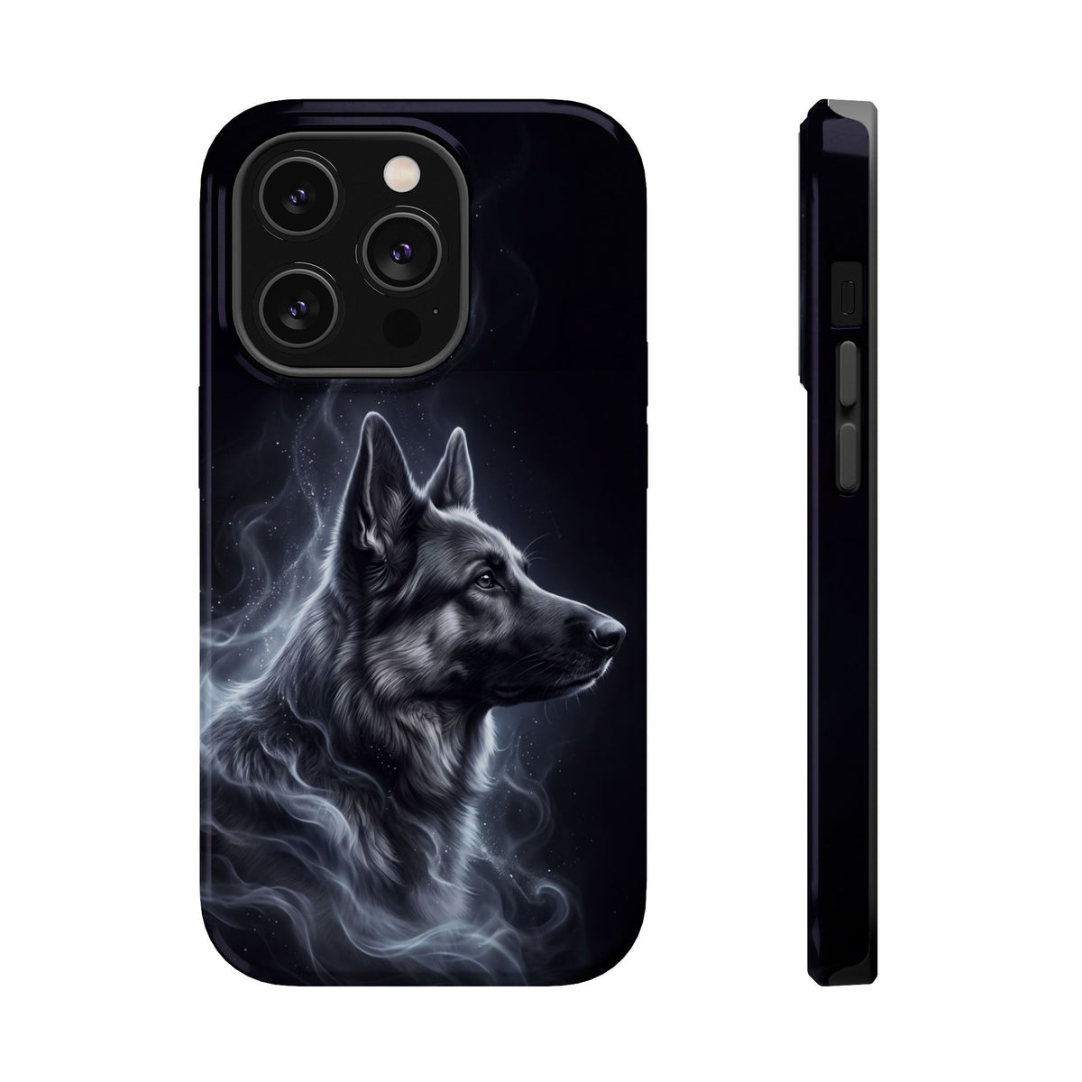 German Shepherd Phone Case | Silver Moonlight Mist Art — Tough Magnetic Case with Wireless Charging