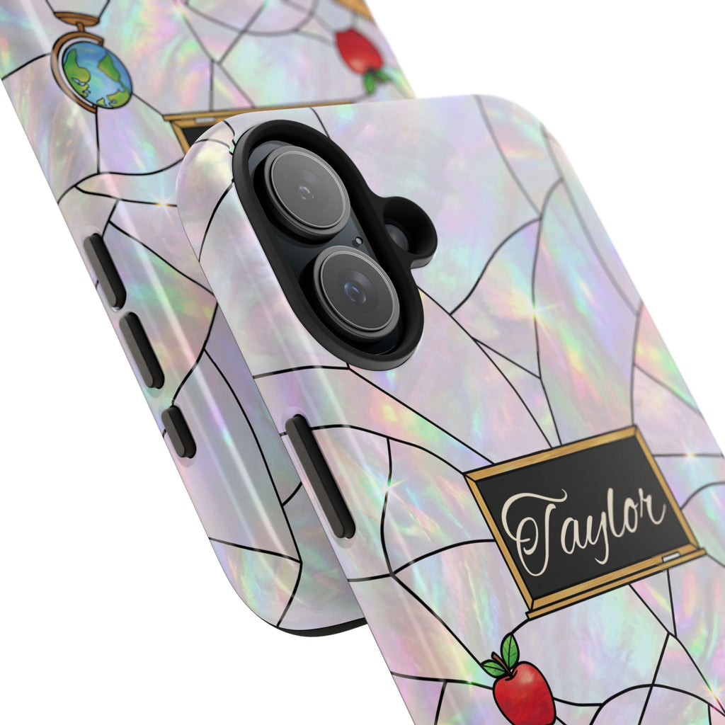 Personalized Teacher Phone Case — Custom Name Stained Glass Classroom Design