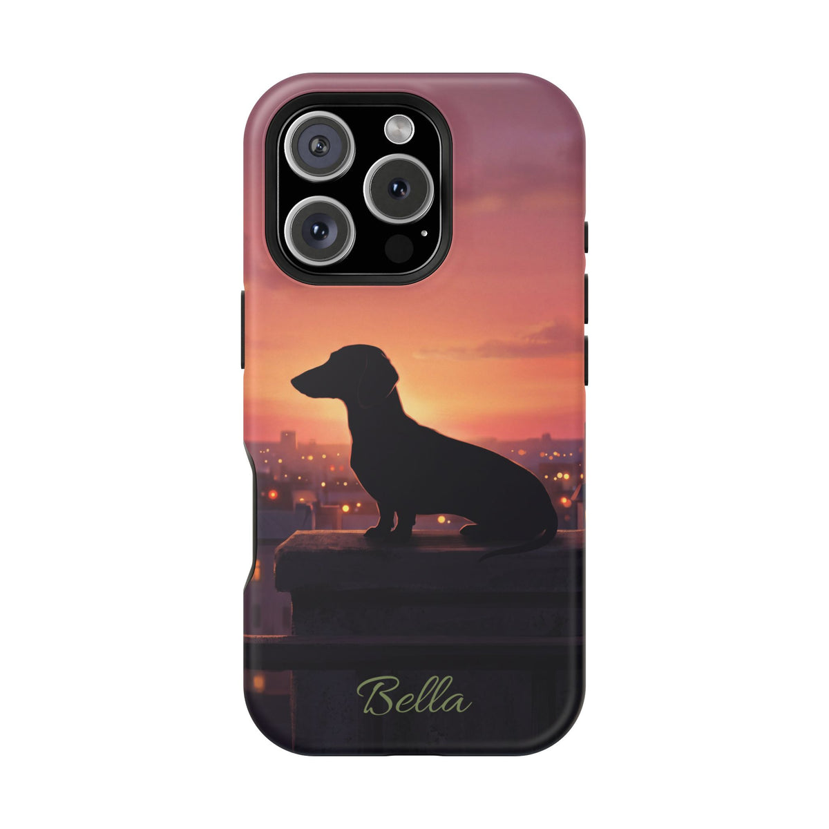 Personalized Dachshund Rooftop Sunset Phone Case — Wireless Charging Cover