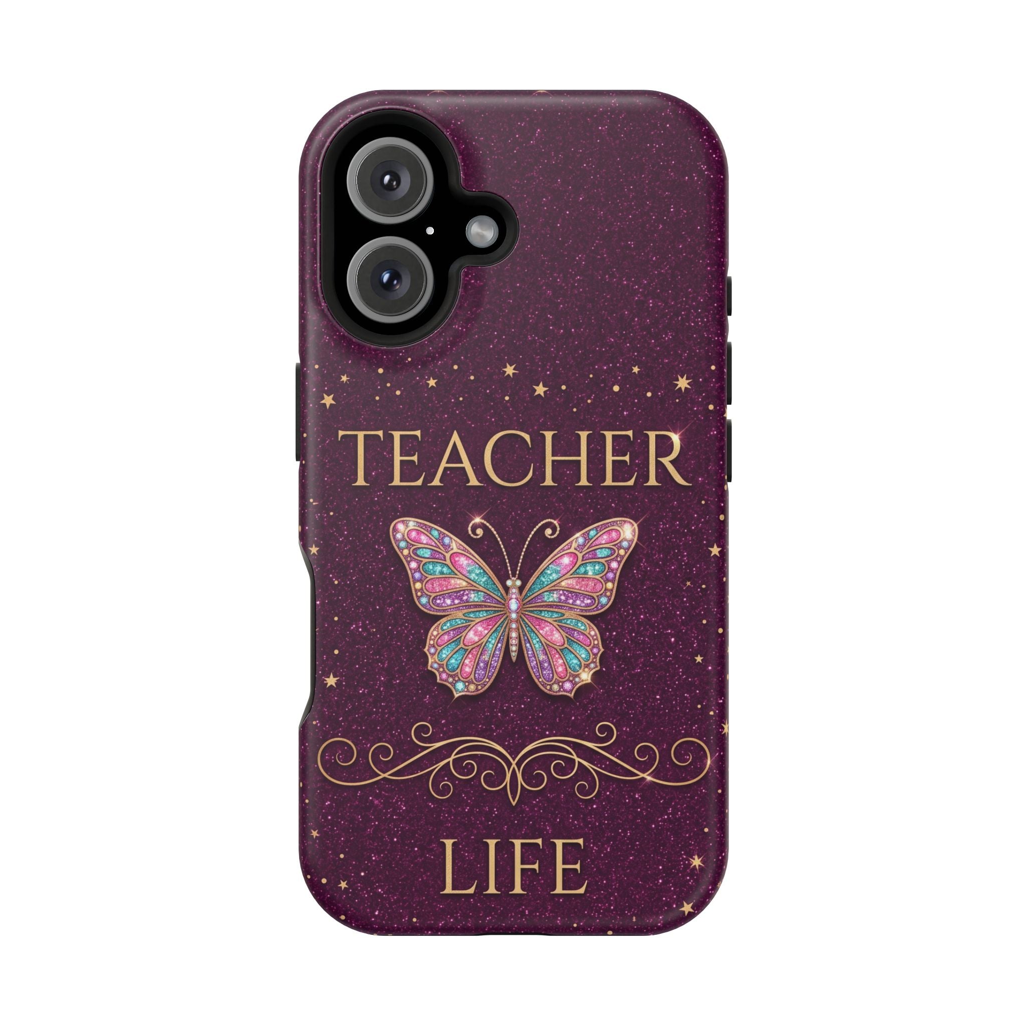 Teacher Life Glitter Butterfly Phone Case — Wireless Charging Cover