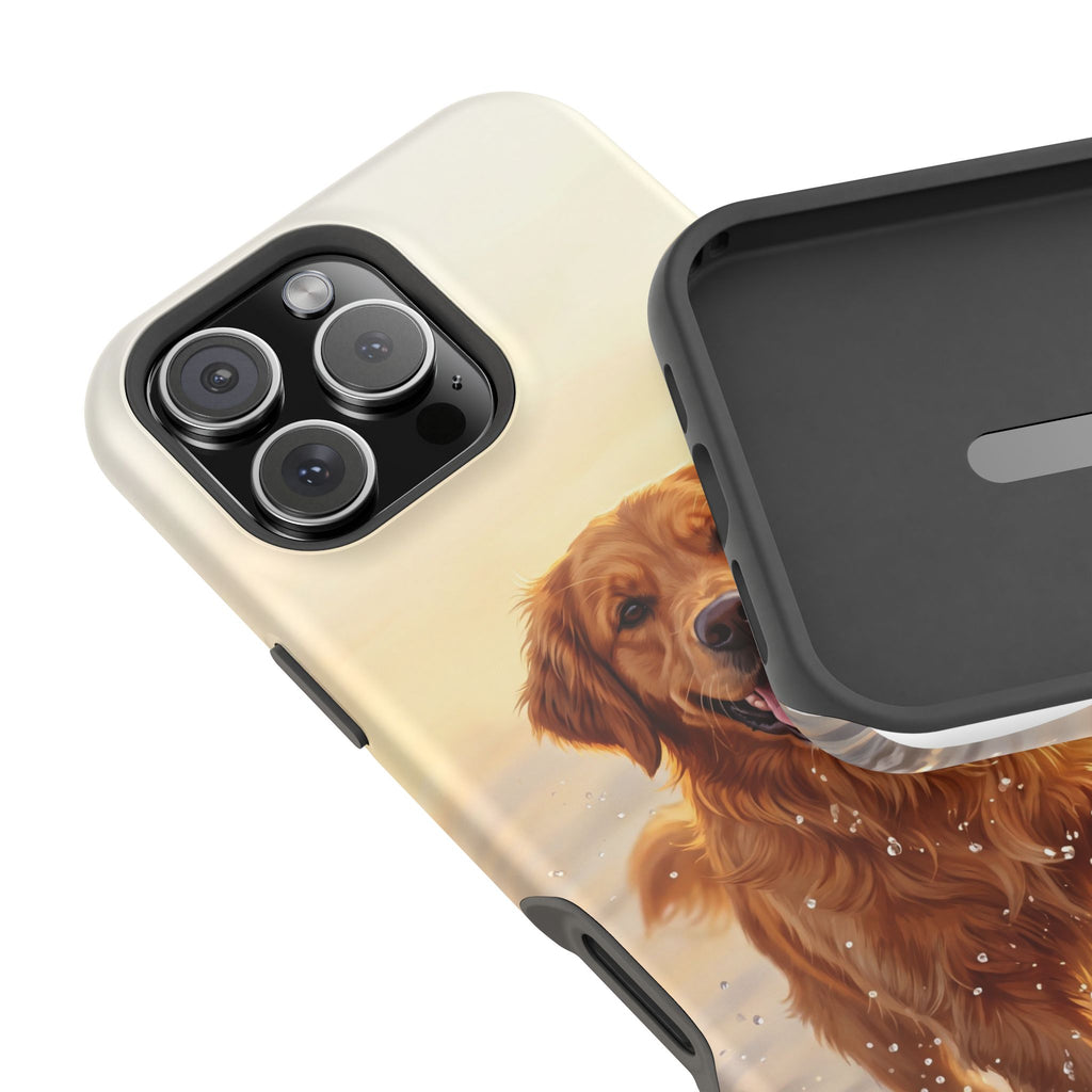 Beach Golden Retriever Phone Case — Impact-Resistant Wireless Charging Cover