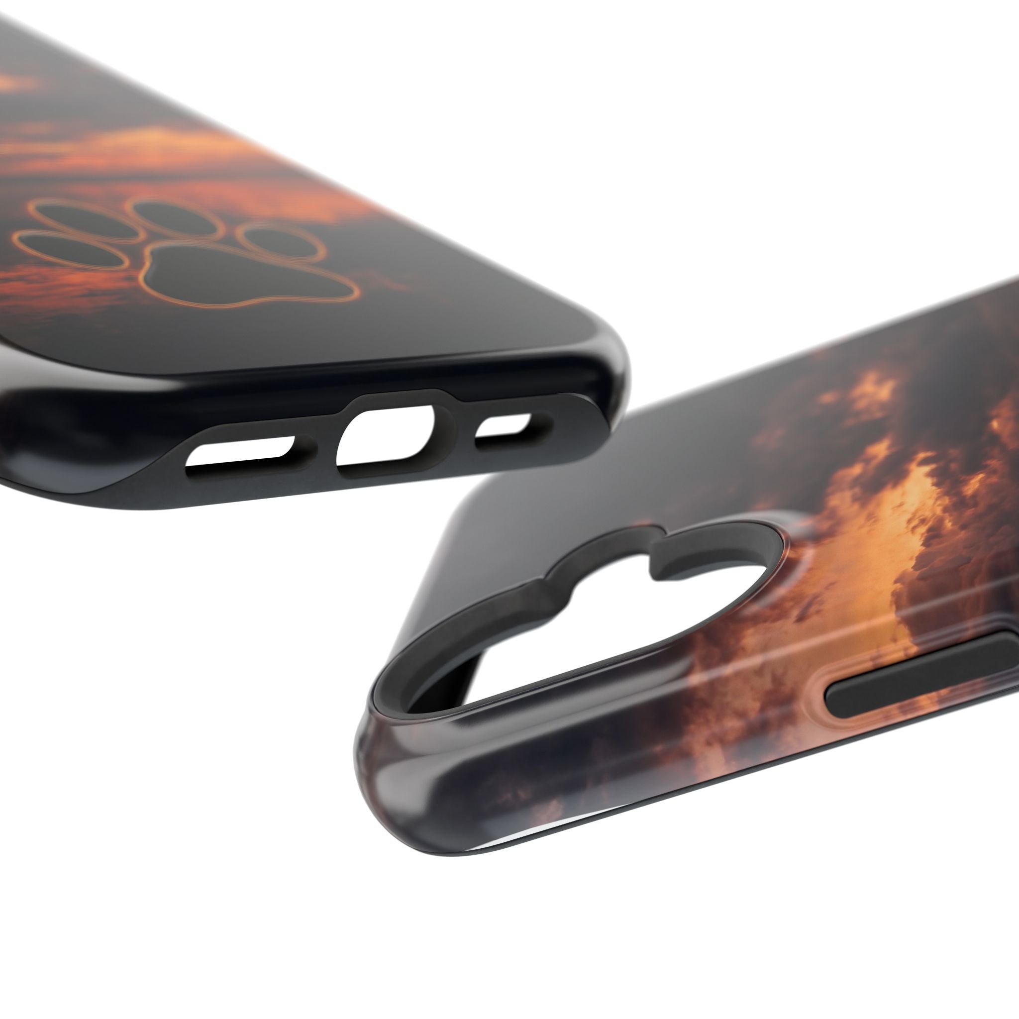 Sunset Paw Print Phone Case — Impact-Resistant Wireless Charging Cover