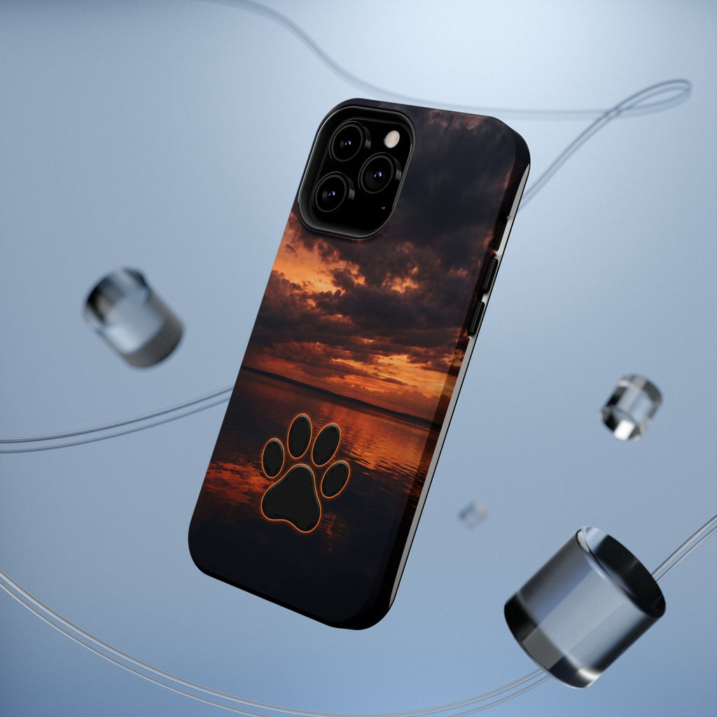 Sunset Paw Print Phone Case — Impact-Resistant Wireless Charging Cover