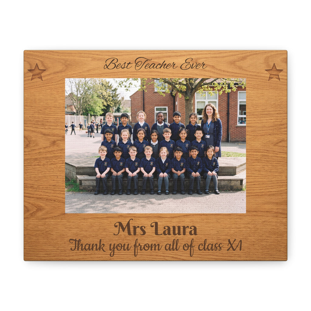 Personalized Teacher Canvas — Custom Photo, Name & Class Message Engraved Wood Design