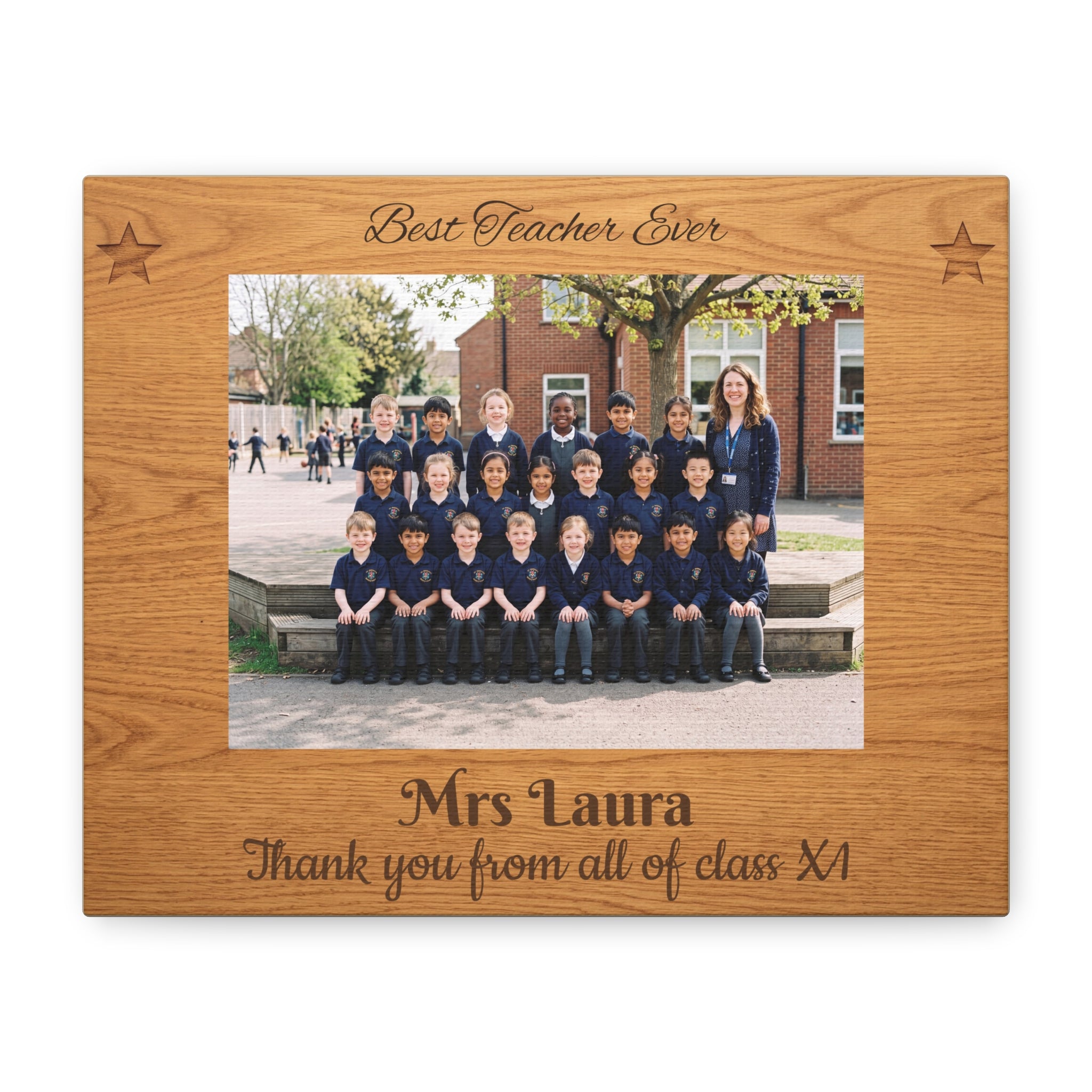 Personalized Teacher Canvas — Custom Photo, Name & Class Message Engraved Wood Design