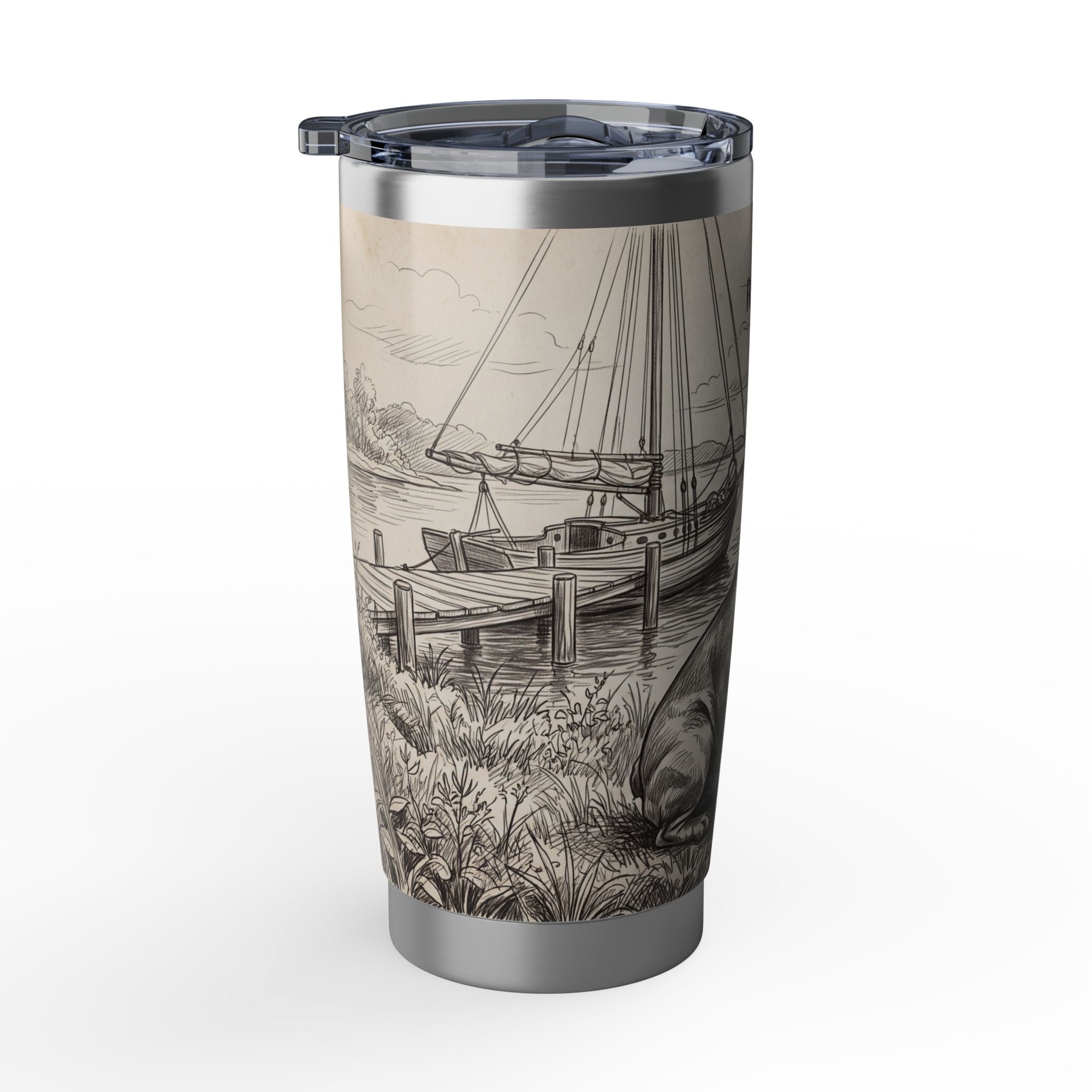 Nautical Frenchie Stainless Tumbler — 20 oz Personalized Travel Mug with Sailboat Harbour Design