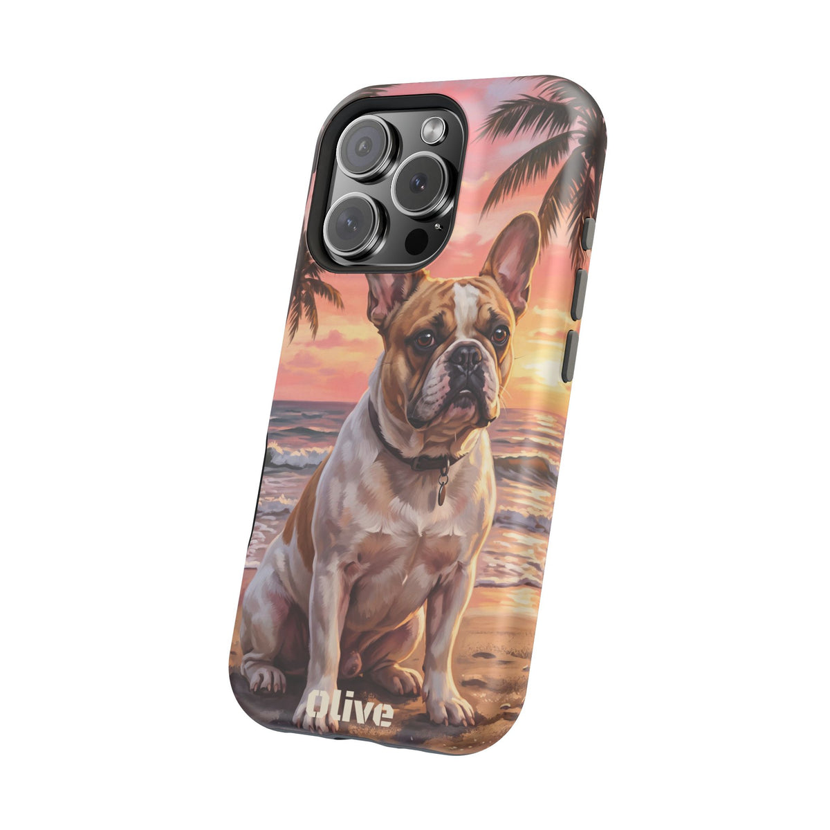 Personalized French Bulldog Beach Portrait Phone Case — Wireless Charging Cover