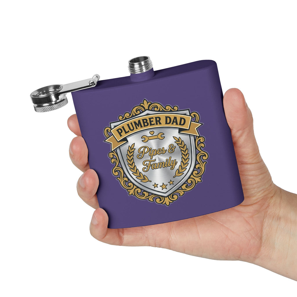 Flask — "Plumber Dad: Pipes & Family" 6oz Stainless Steel Hip Flask