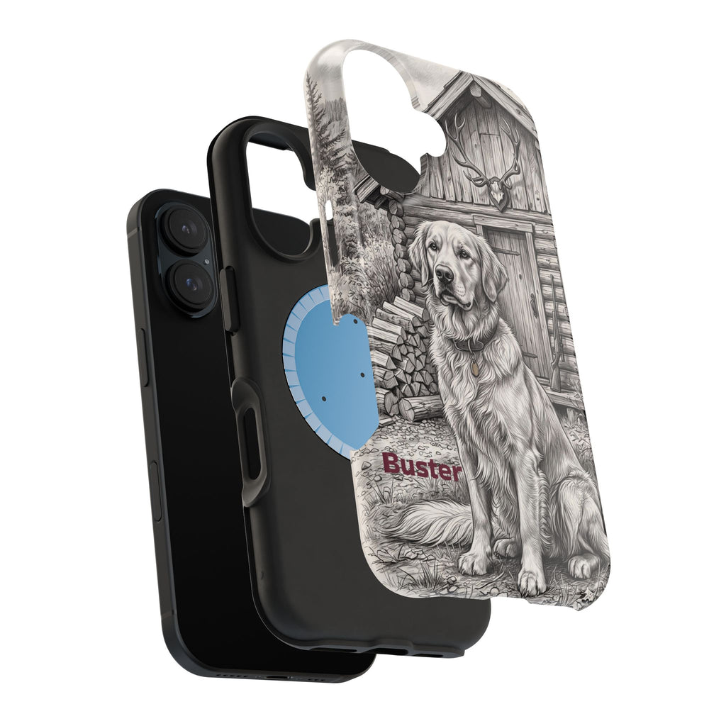 Personalized Golden Retriever Cabin Porch Phone Case — Wireless Charging Cover