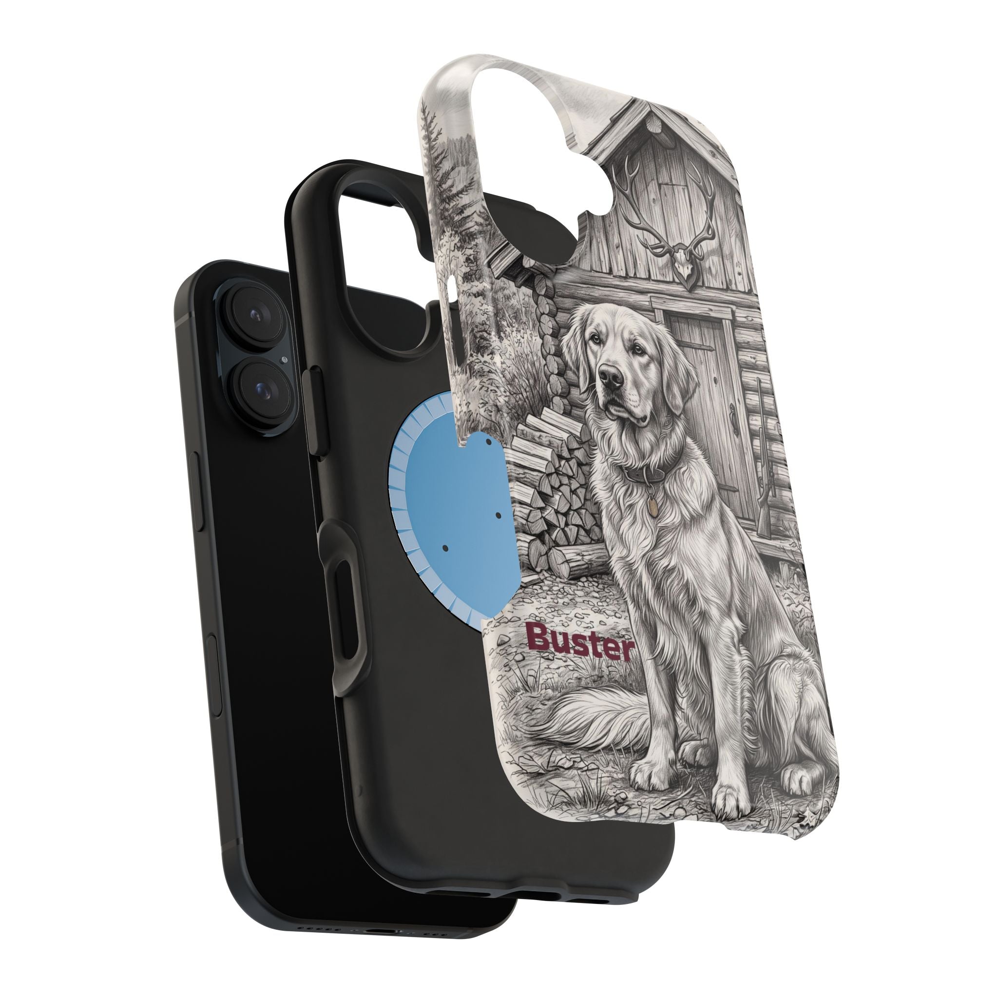Personalized Golden Retriever Cabin Porch Phone Case — Wireless Charging Cover