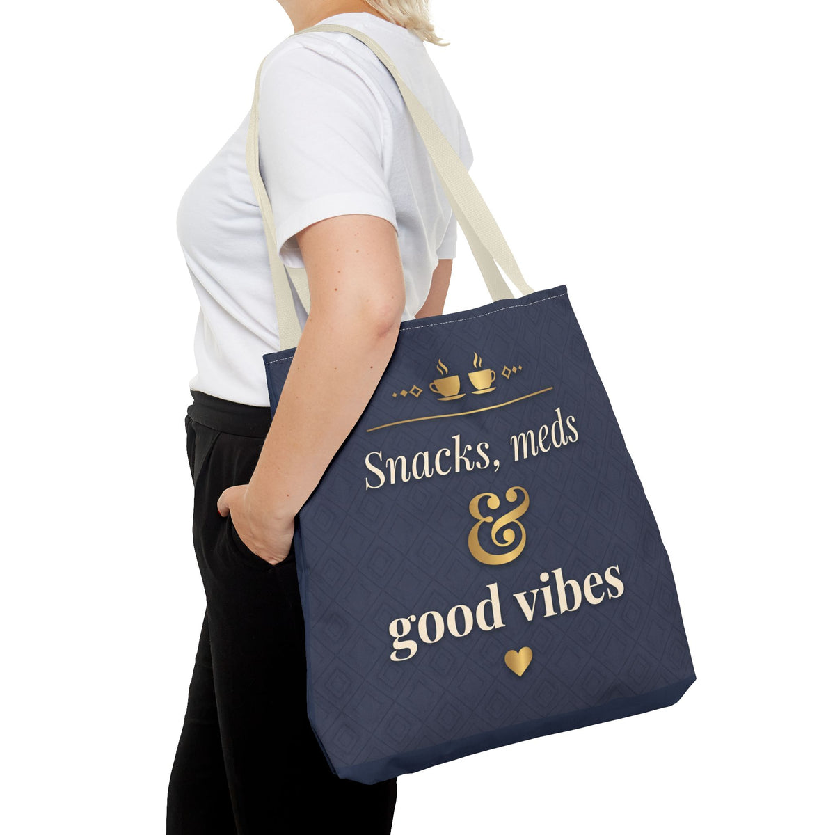 Snacks Meds & Good Vibes Tote | Funny Nurse Gift Tote Bag | Healthcare Worker Humour Gift | Premium Polyester Carry-All