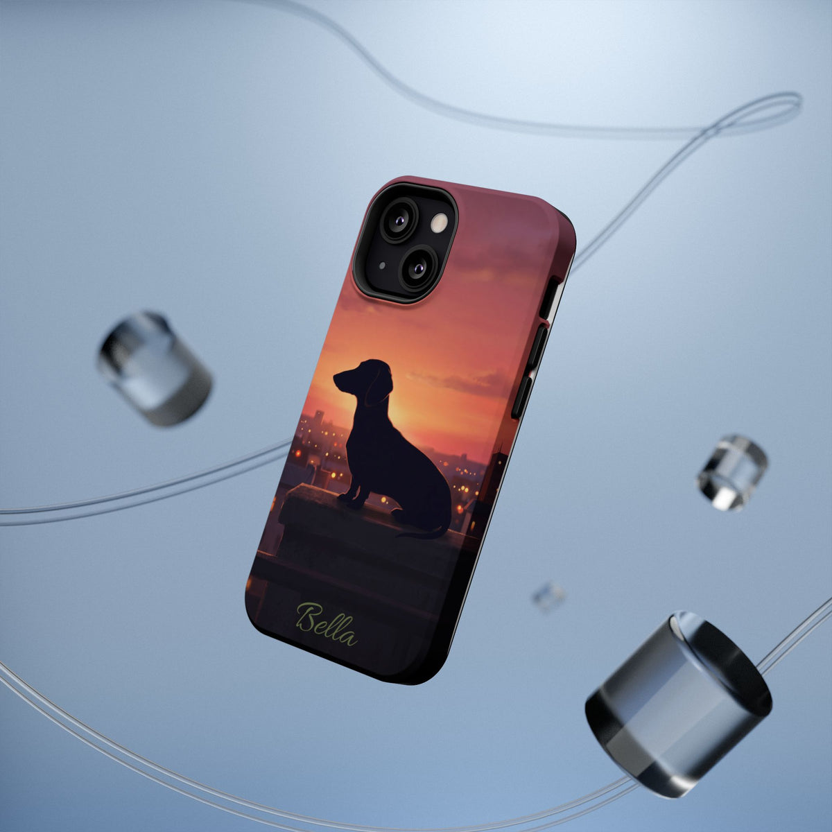 Personalized Dachshund Rooftop Sunset Phone Case — Wireless Charging Cover