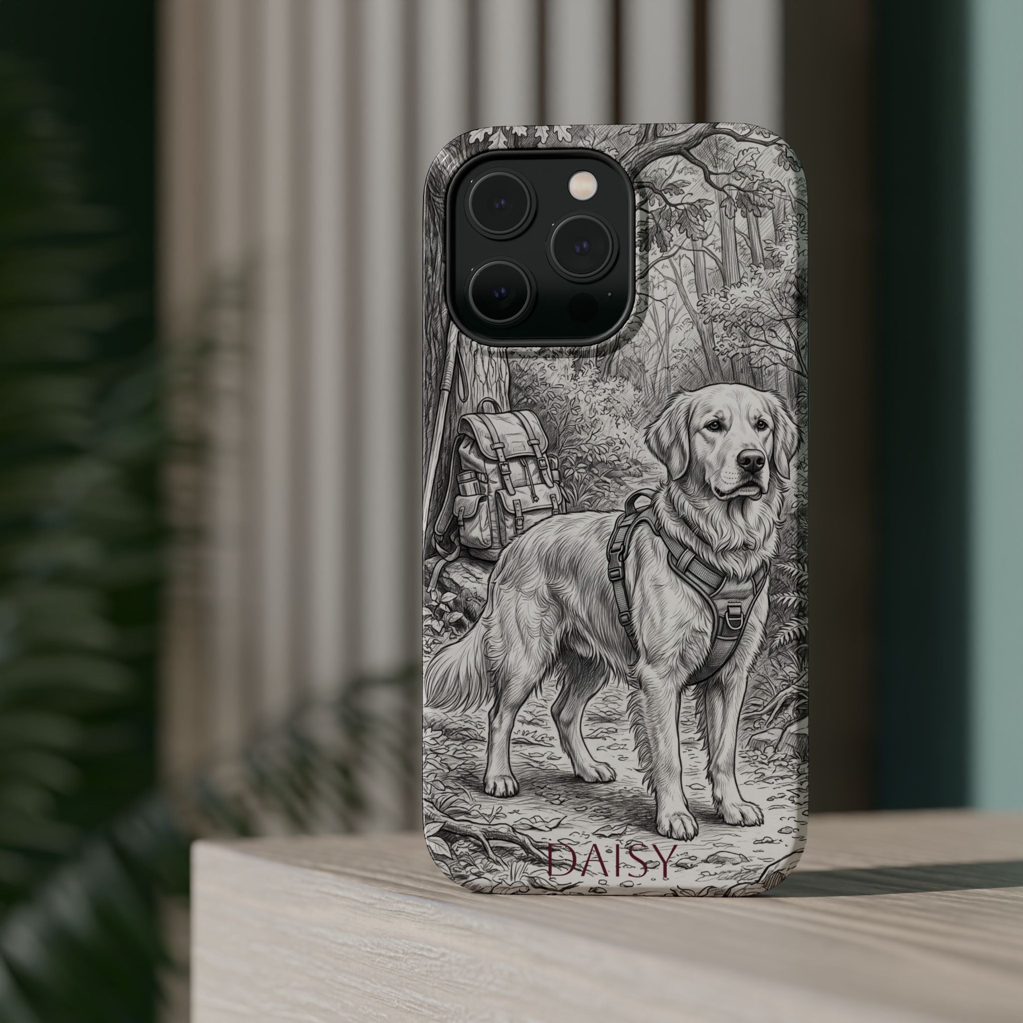 Personalized Golden Retriever Woodland Trail Phone Case — Wireless Charging Cover