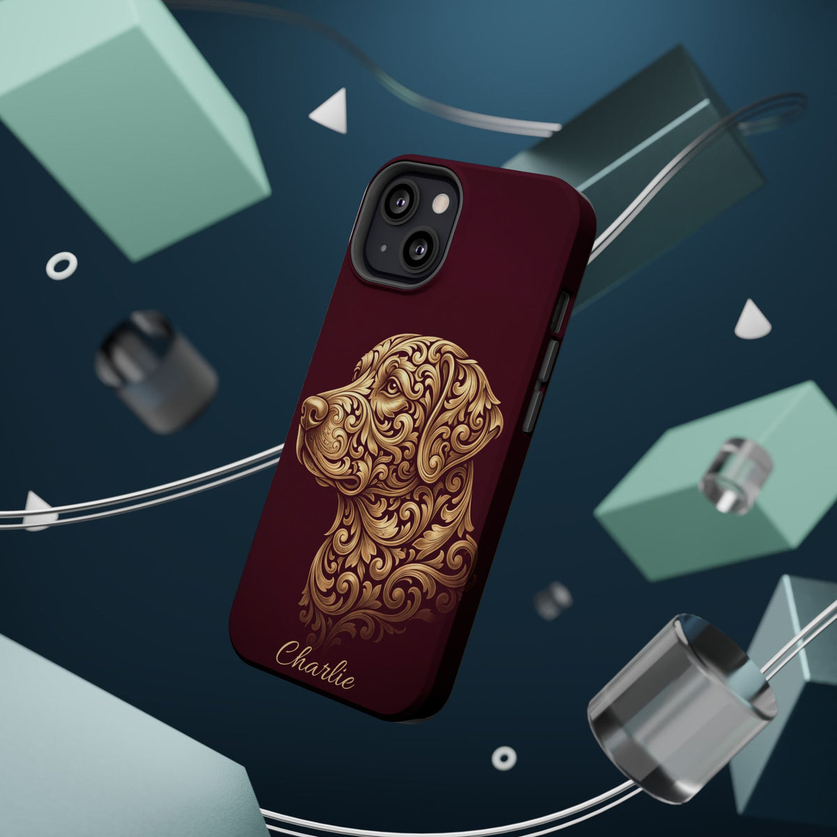 Personalized Gold Filigree Labrador Phone Case — Tough Magnetic Case with Wireless Charging