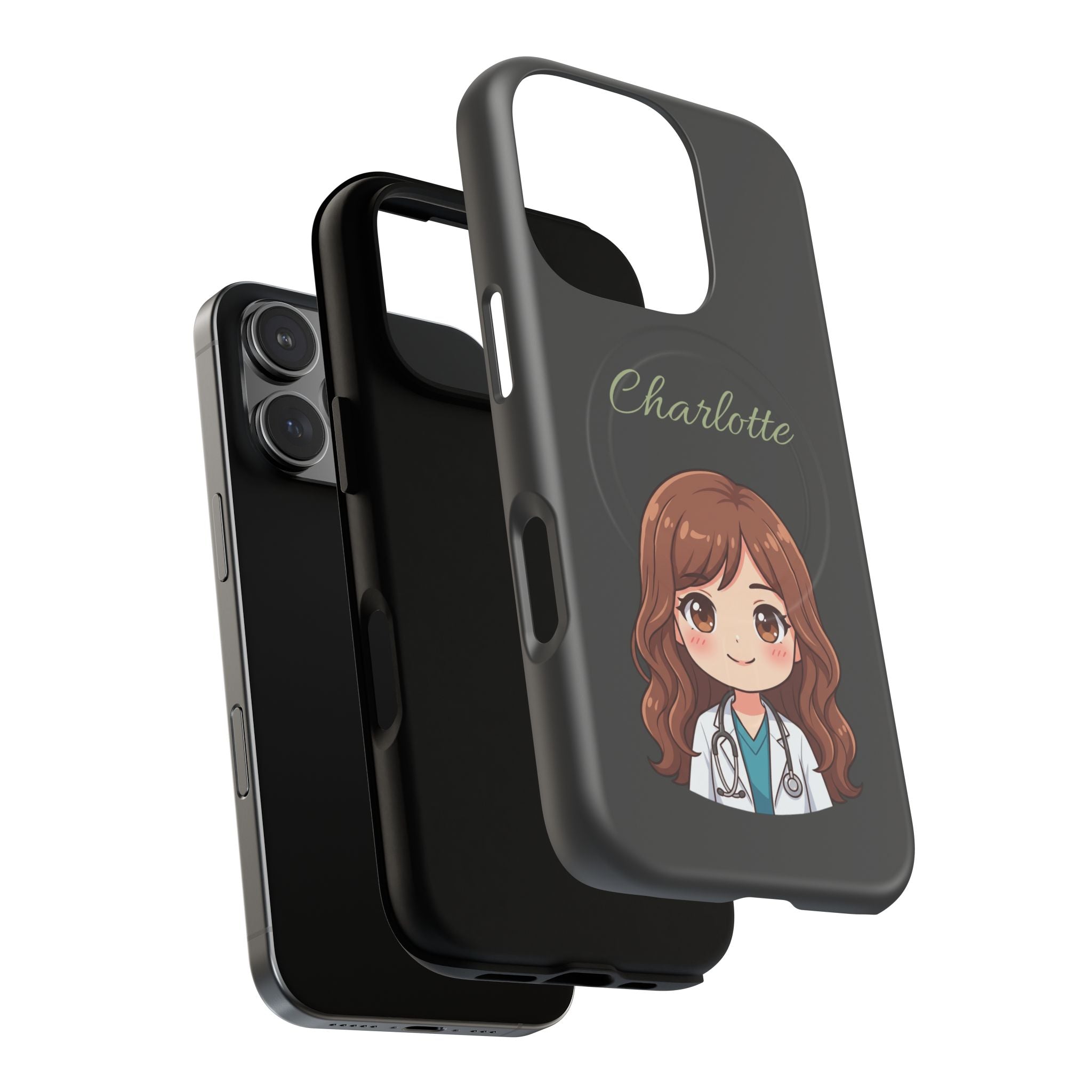 Personalized Tough Magnetic Phone Case | With Custom Name – Cute Illustrated Nurse Character Case for iPhones