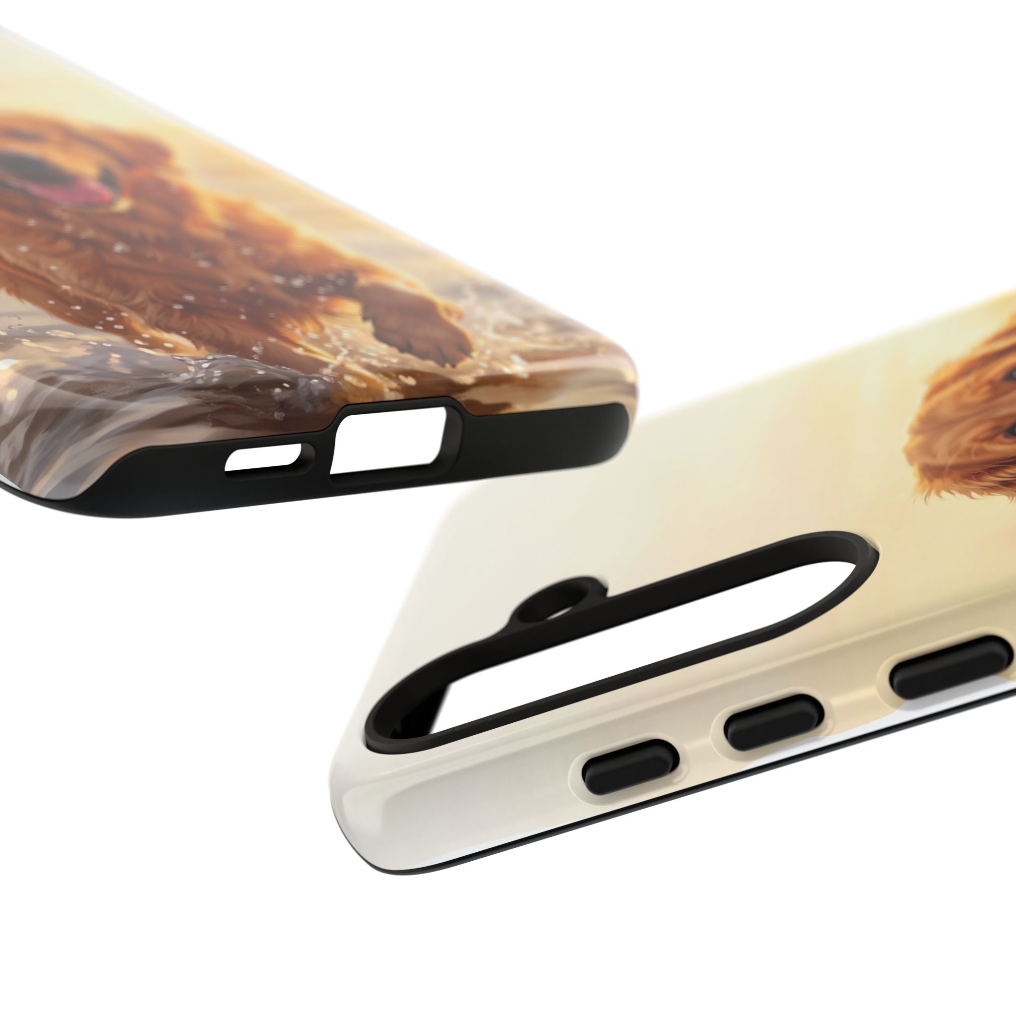 Golden Retriever Splashing in Water Phone Case | Joyful Dog at Golden Hour | iPhone & Samsung