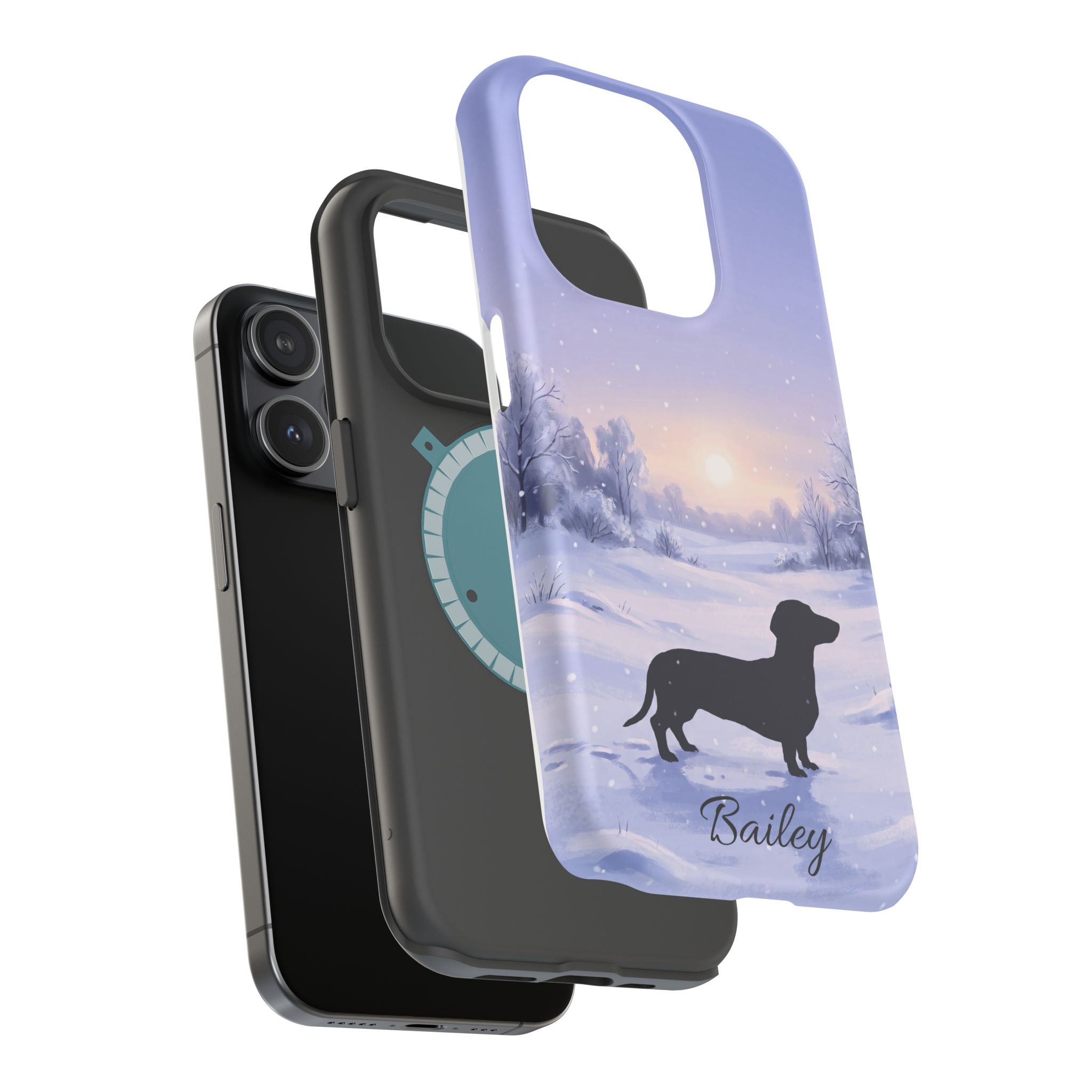 Personalized Dachshund Winter Snow Phone Case — Wireless Charging Cover