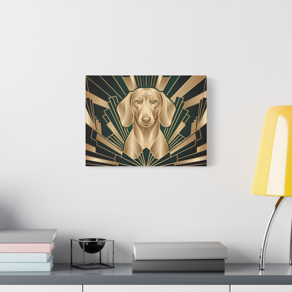 Dachshund Canvas | Art Deco Emerald & Gold Wall Art