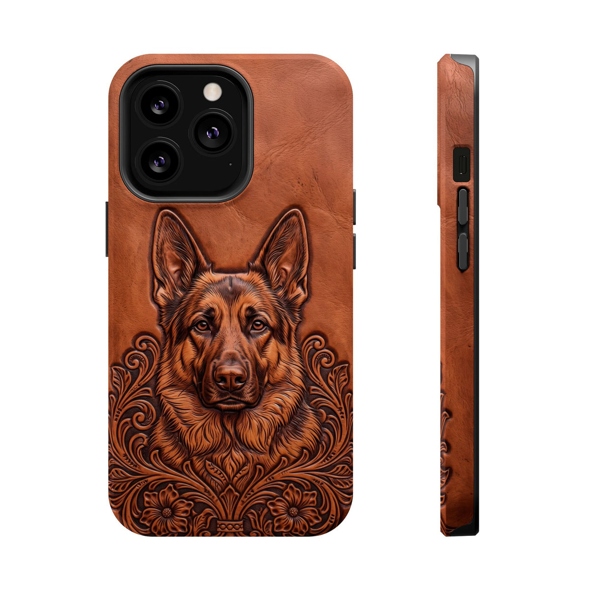 German Shepherd Phone Case | Western Tooled Art — Tough Magnetic Case with Wireless Charging