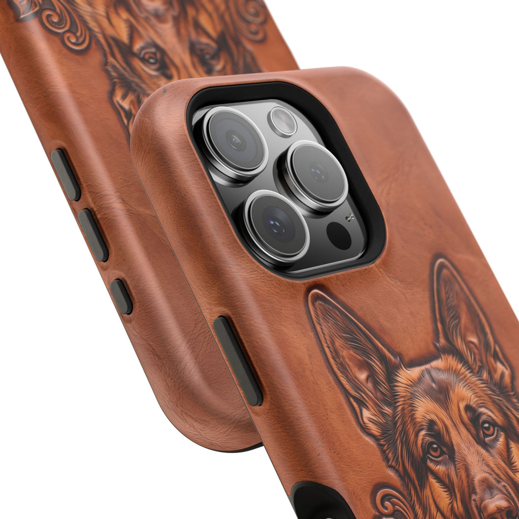 German Shepherd Phone Case | Western Tooled Art — Tough Magnetic Case with Wireless Charging