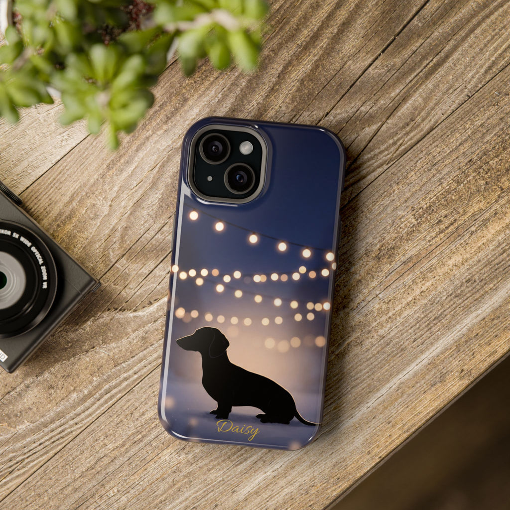 Personalized Dachshund Fairy Lights Phone Case — Wireless Charging Cover