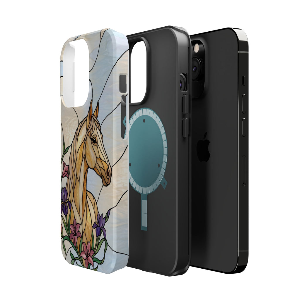 Floral Stained Glass Horse Phone Case — Tough Magnetic Case with Wireless Charging