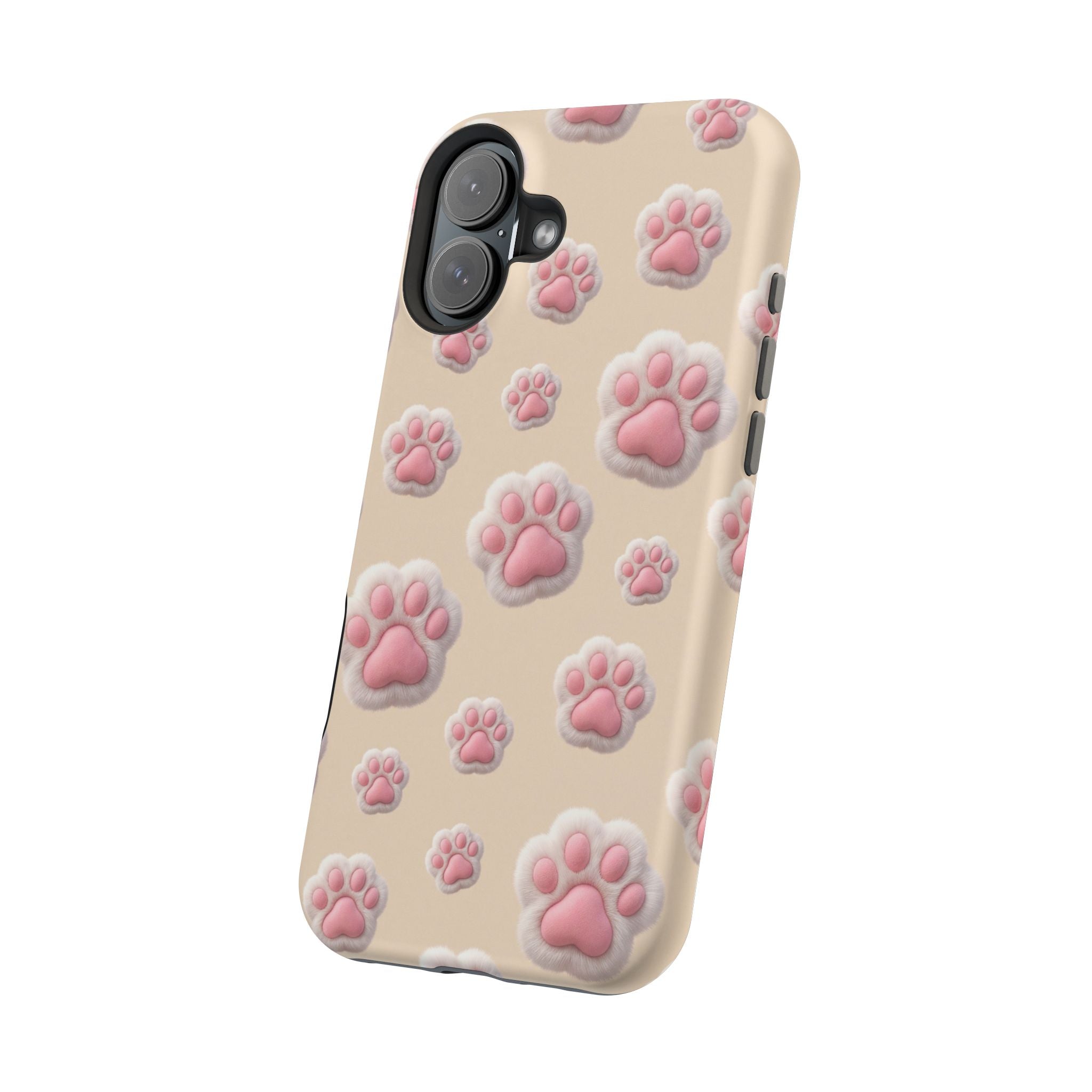 Pink Paw Print Phone Case — Impact-Resistant Wireless Charging Cover