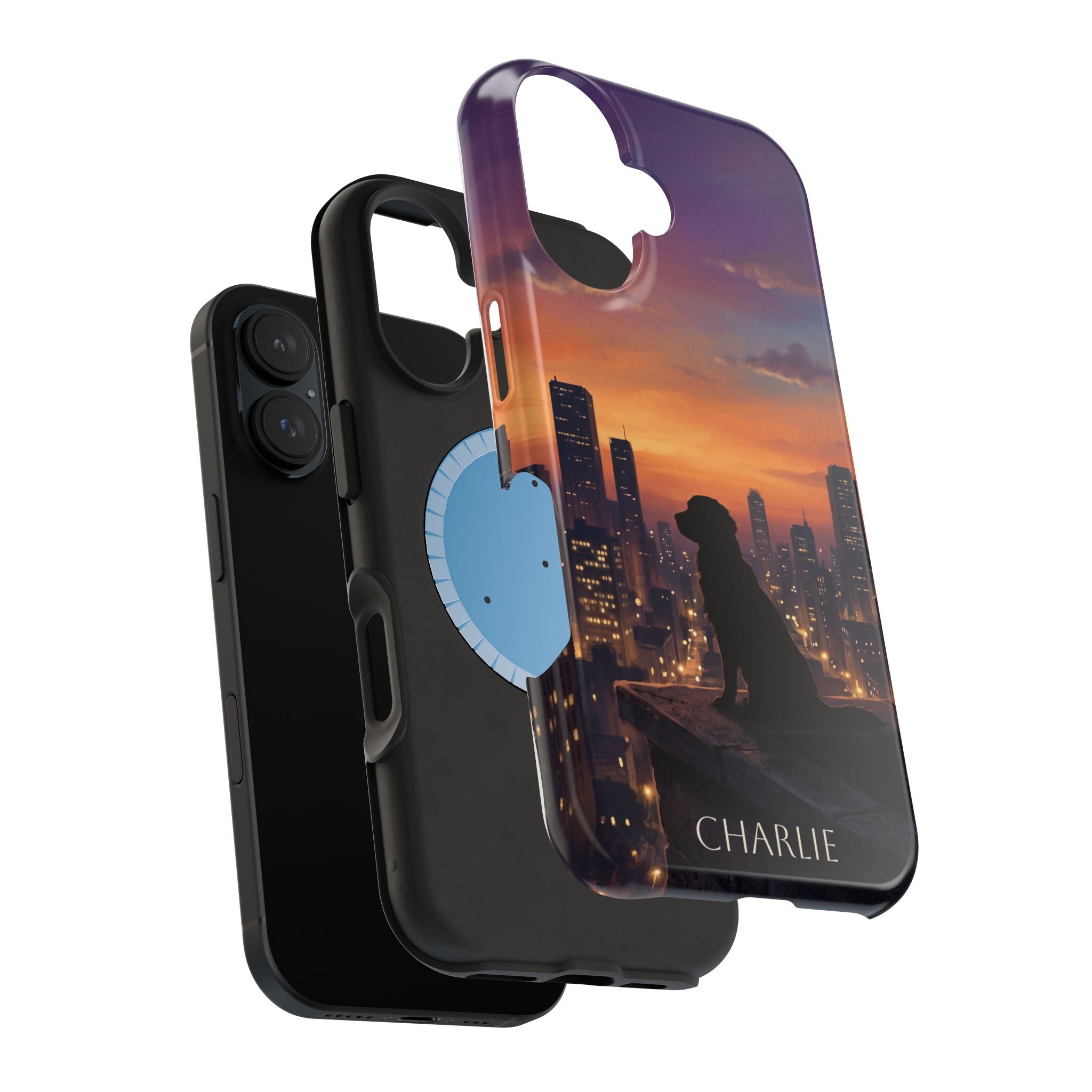 Personalized Golden Retriever City Skyline Phone Case — Wireless Charging Cover