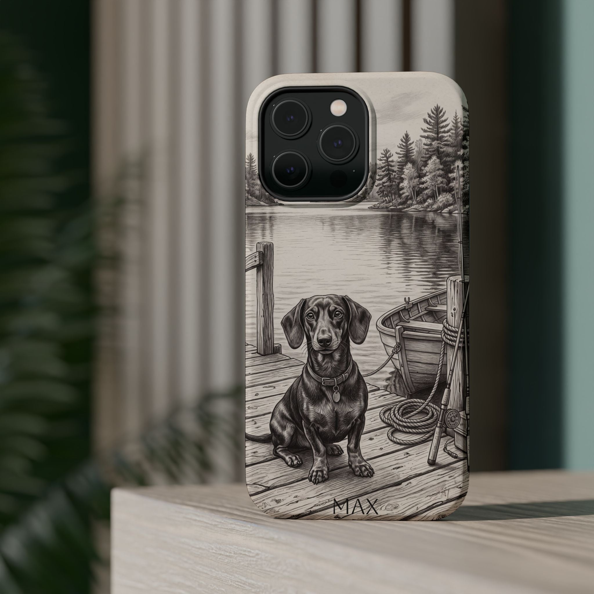 Personalized Dachshund Sunset Beach Phone Case — Wireless Charging Cover