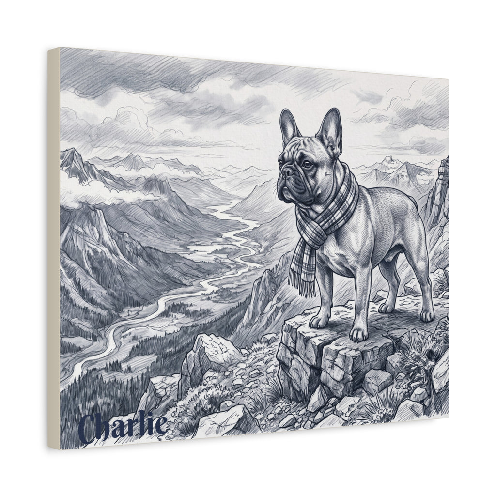 French Bulldog Mountain Sketch Personalized Canvas | Alpine Wall Art
