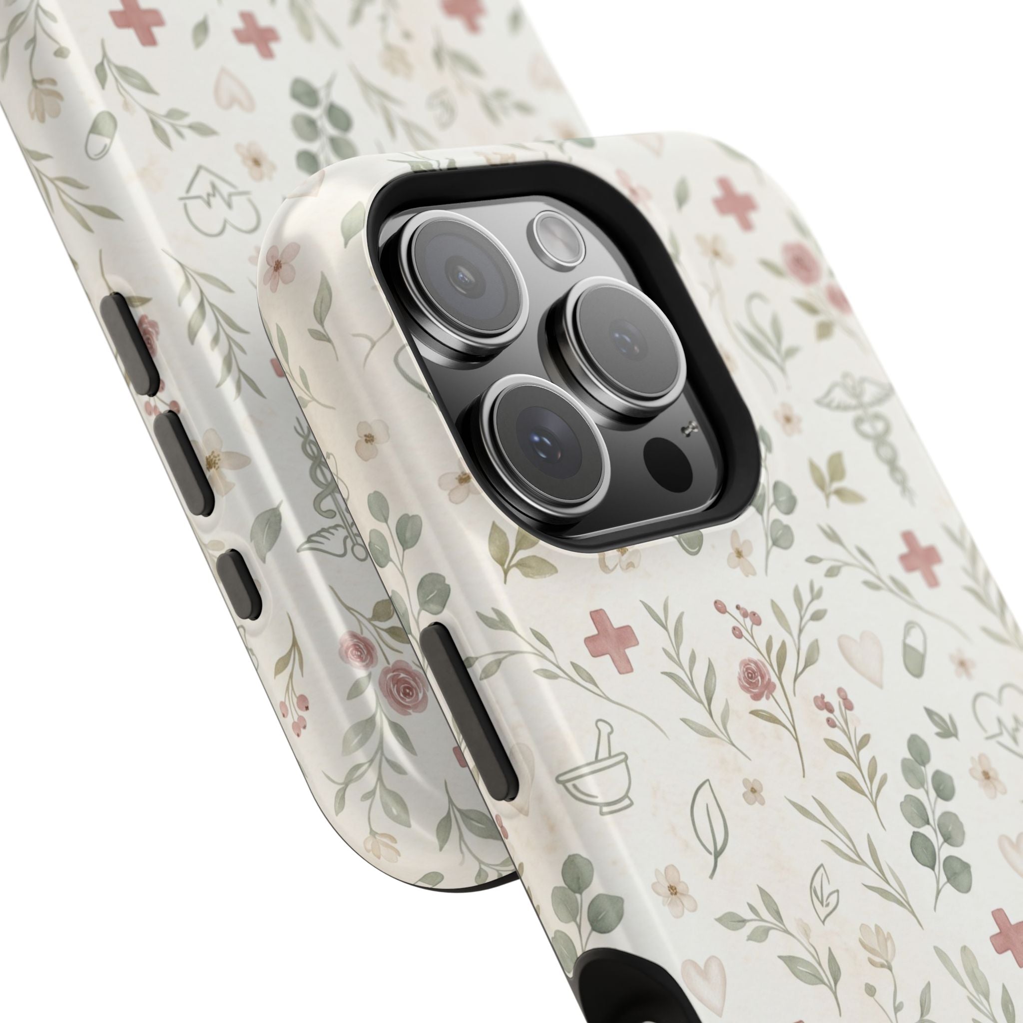 Floral Nurse Phone Case — Impact-Resistant Wireless Charging Cover