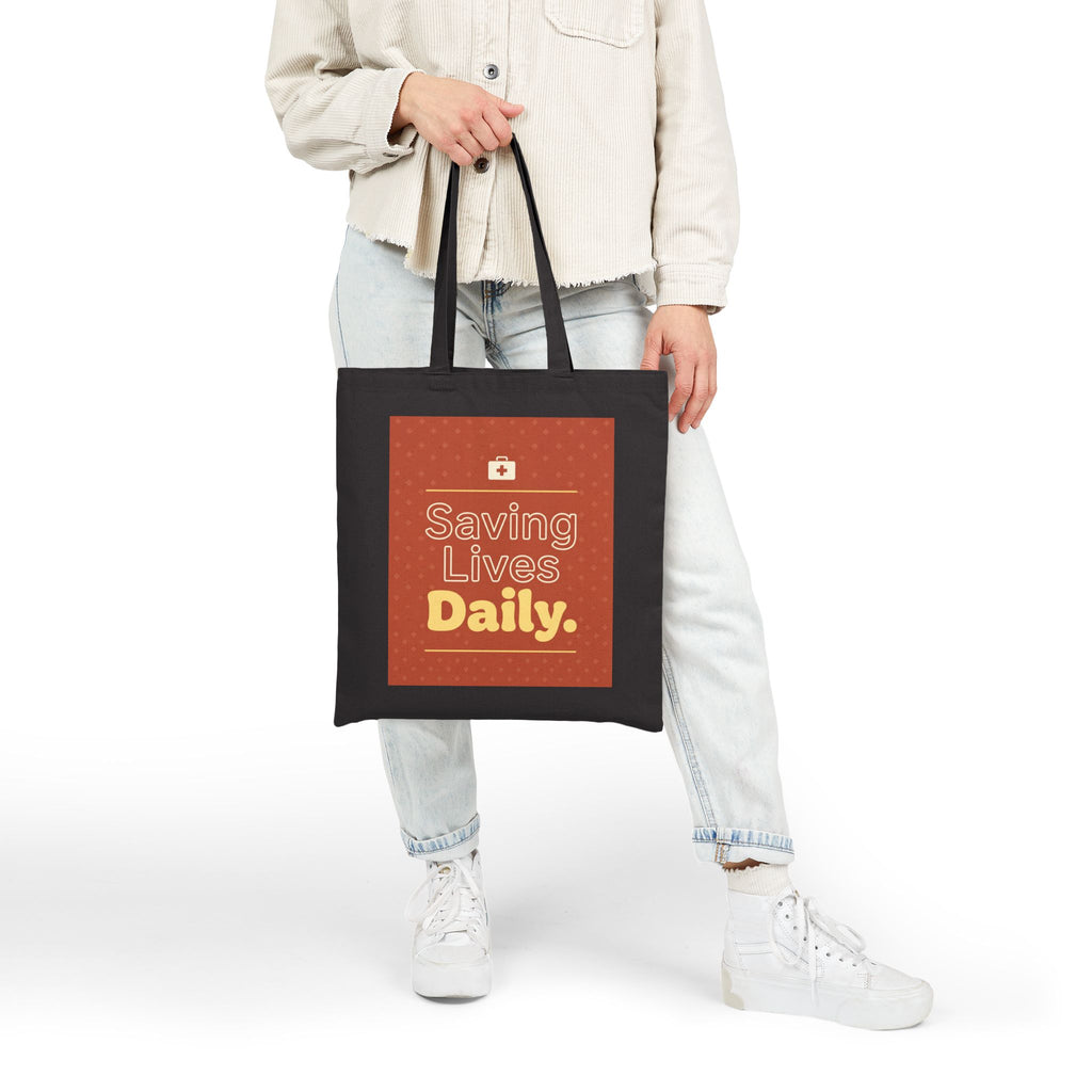 Nurse Tote Bag – Saving lives daily – Cotton Canvas Tote Bag for Nurses