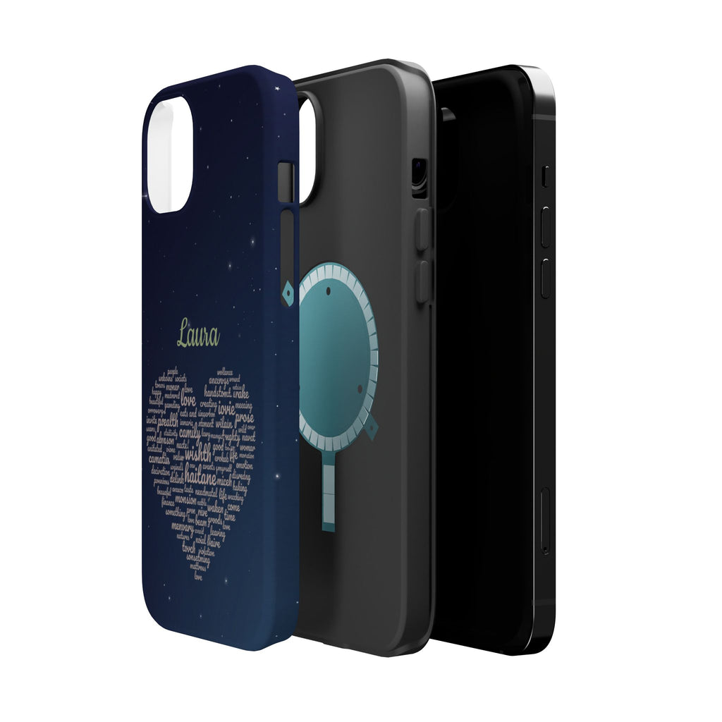 Personalized Teacher Heart Word Art Phone Case — Navy Wireless Charging Cover