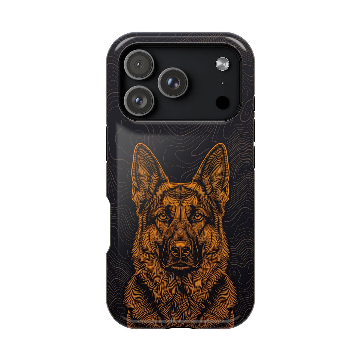 German Shepherd Phone Case | Topographic Line Art — Tough Magnetic Case with Wireless Charging